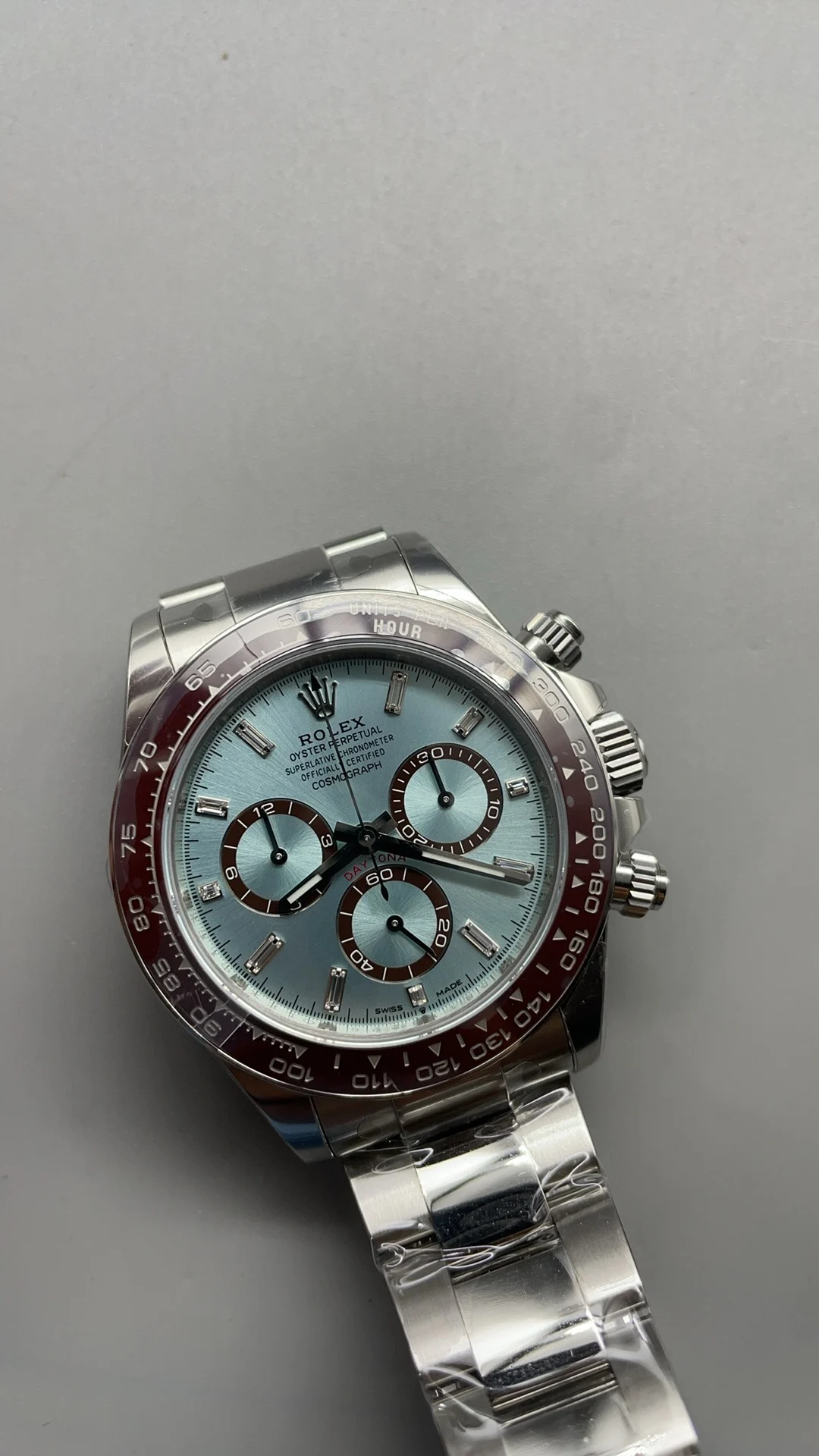 Rolex Daytona Ice Blue Blue Dial — photographed off the sweep
