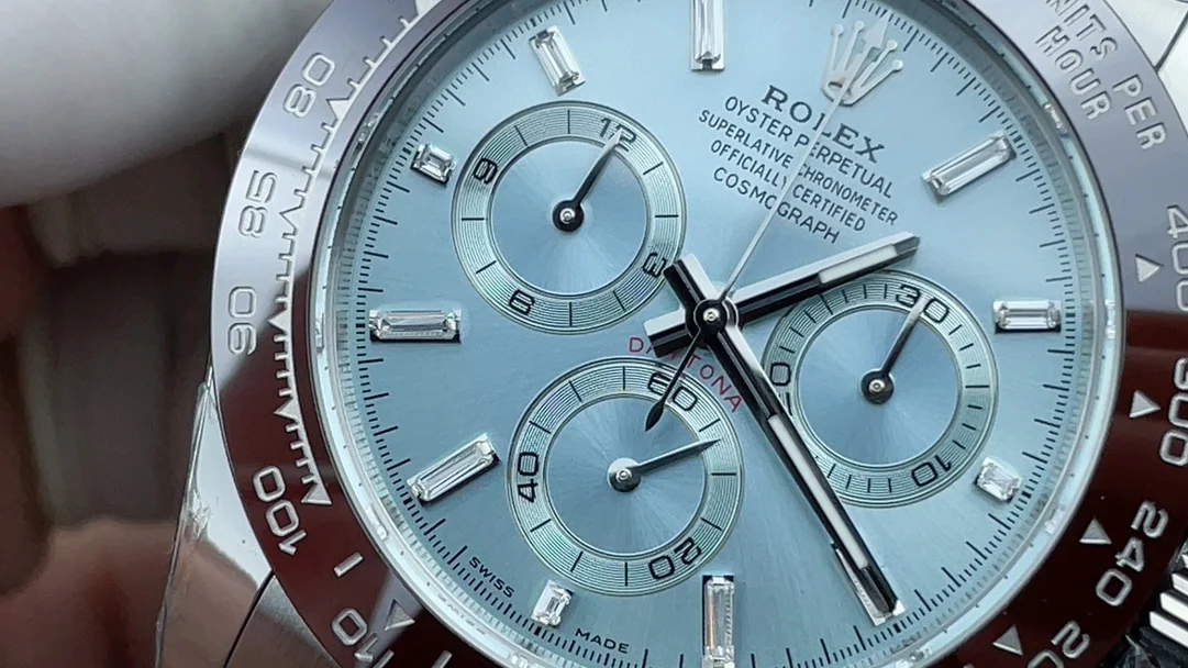 Rolex Daytona Ice Blue Blue Dial — photographed off the sweep