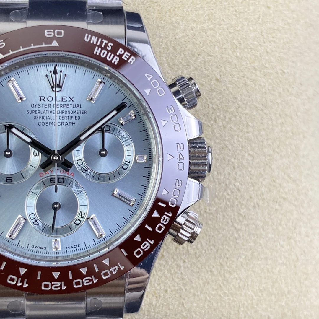 Rolex Daytona Ice Blue Blue Dial Diamond-Set — photographed off the sweep