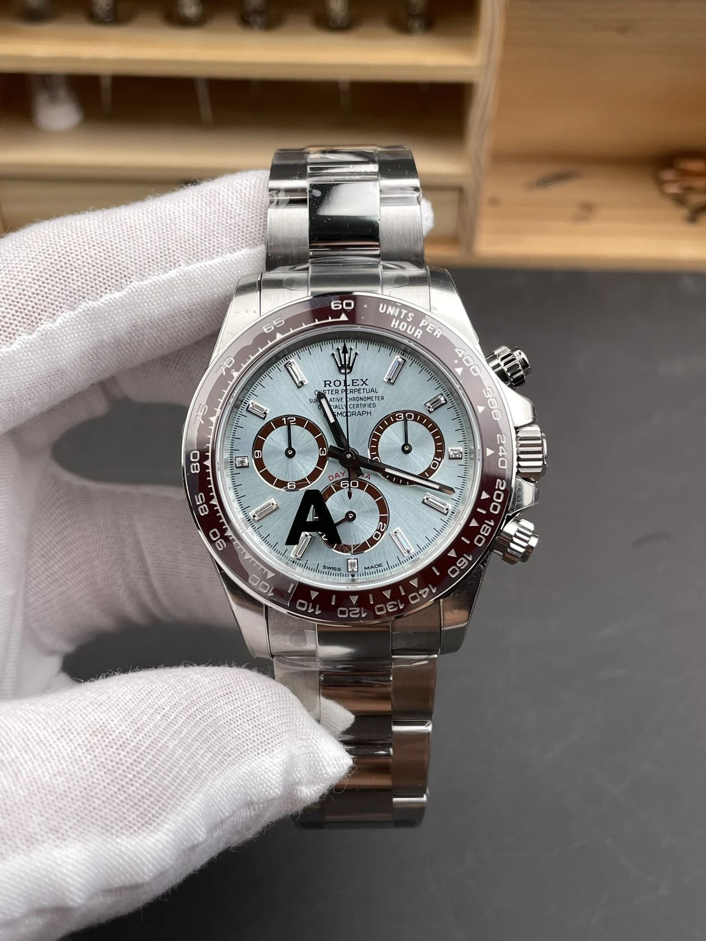 Rolex Daytona Ice Blue Blue Dial Diamond-Set 40mm — photographed off the sweep