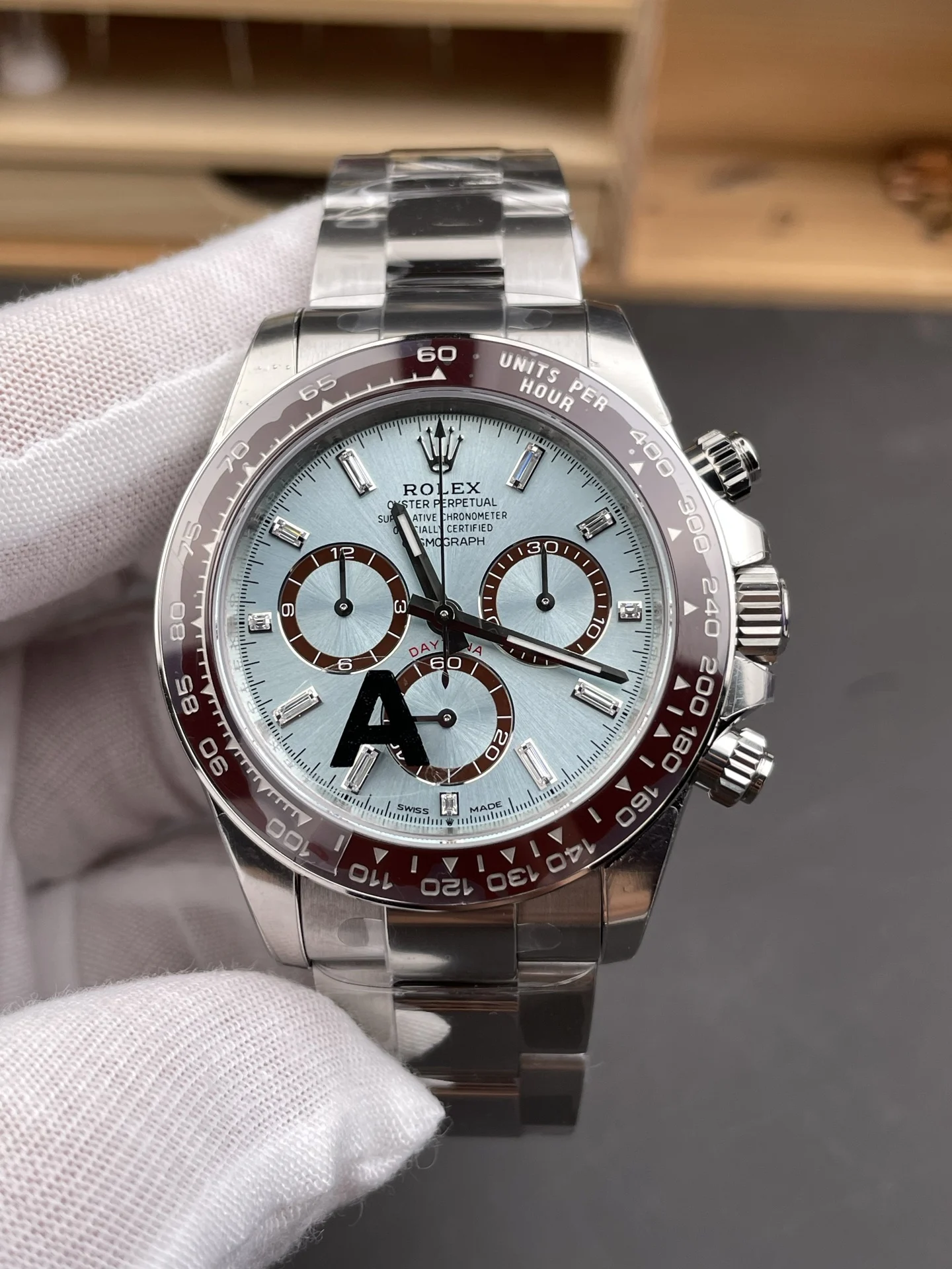 Rolex Daytona Ice Blue Blue Dial Diamond-Set 40mm — photographed off the sweep