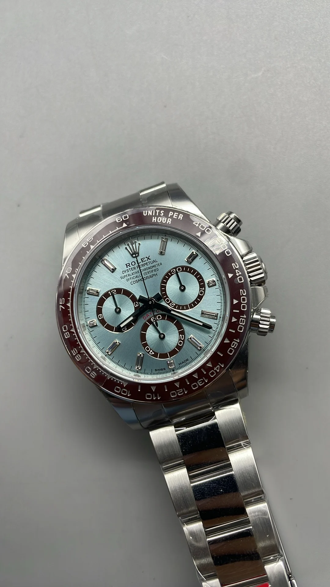 Rolex Daytona Ice Blue Blue Dial — photographed off the sweep