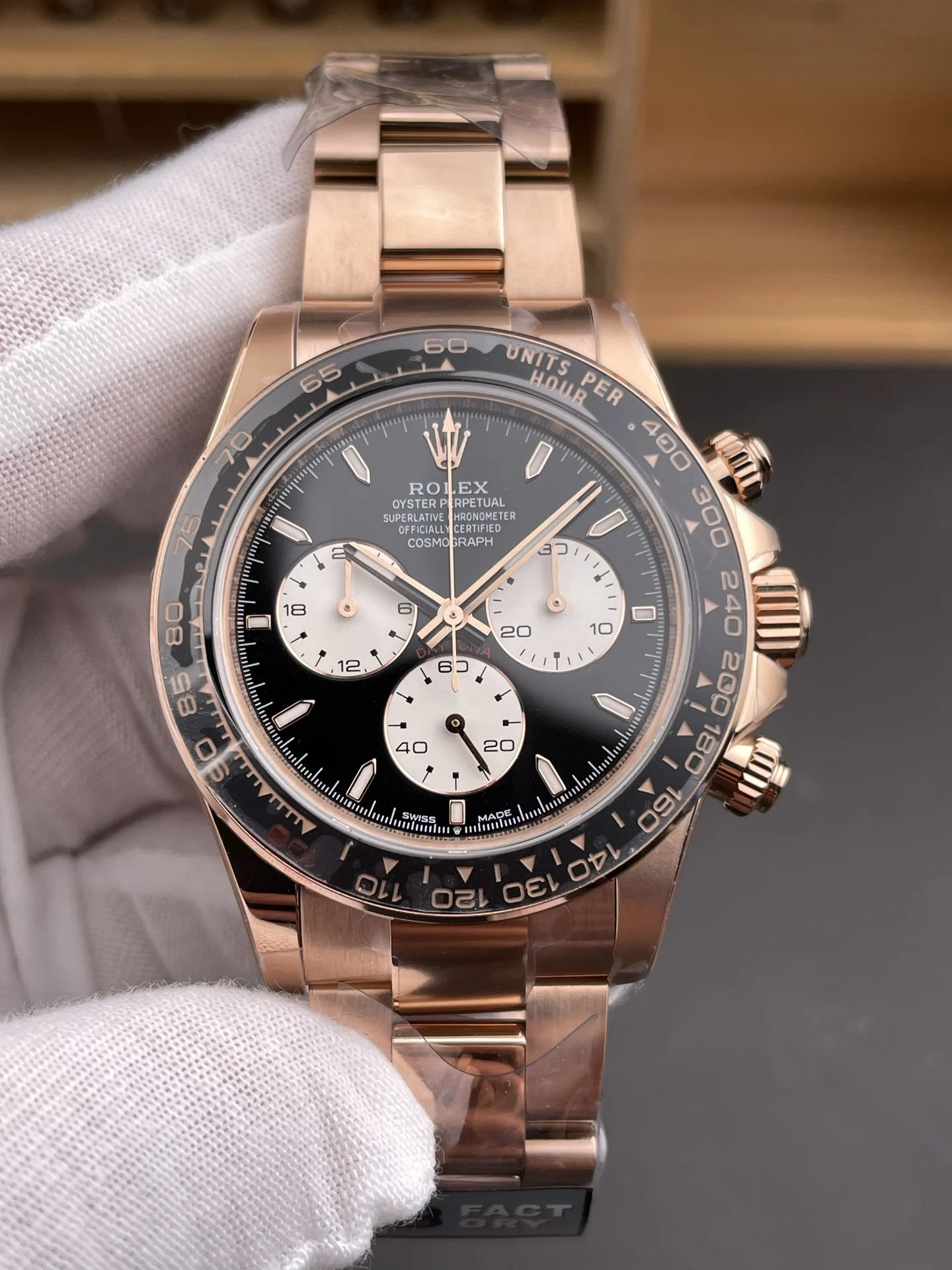 Rolex Daytona Le Mans Rose Gold — photographed off the sweep