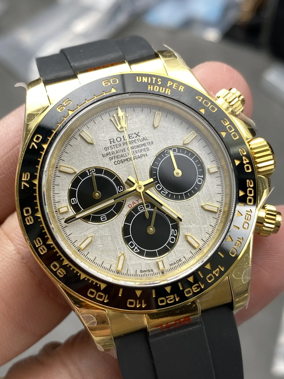 Rolex Daytona Meteorite — photographed off the sweep