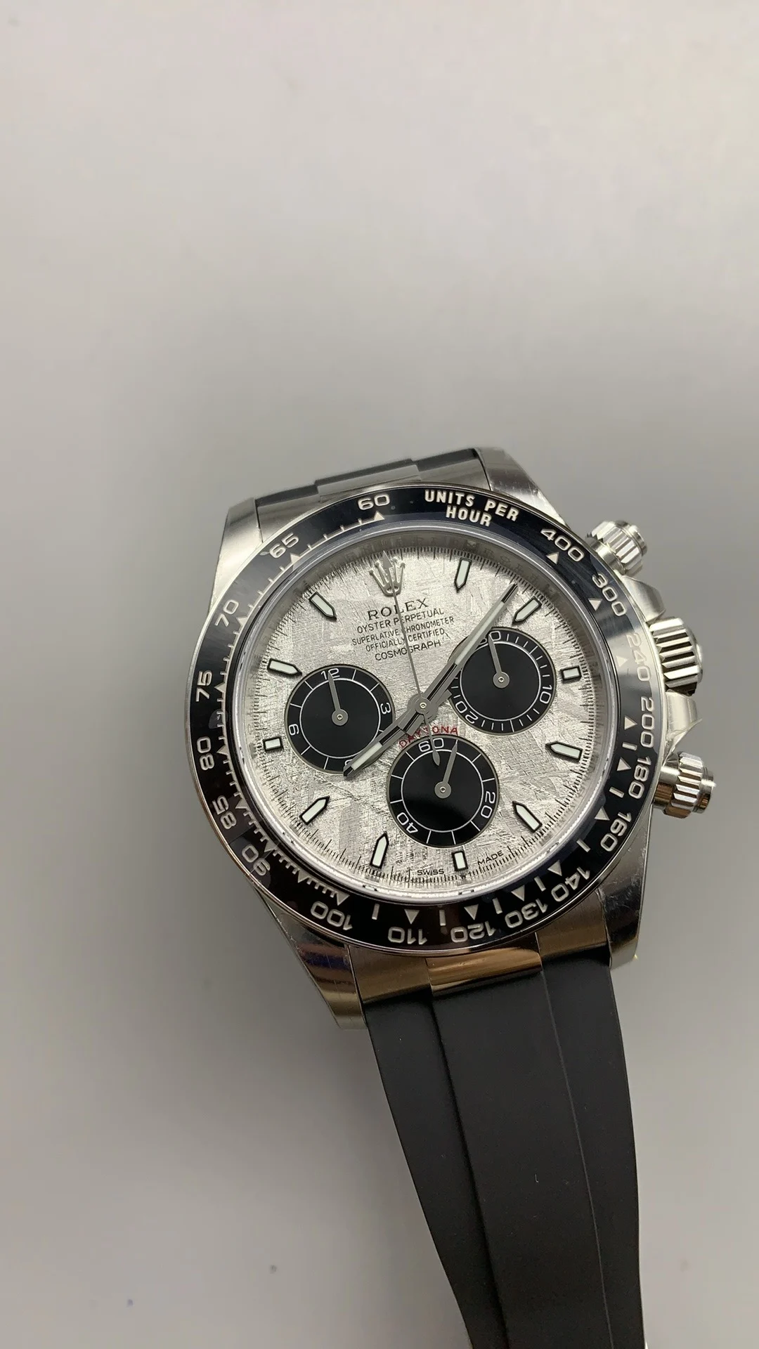 Rolex Daytona Meteorite Grey Dial — photographed off the sweep