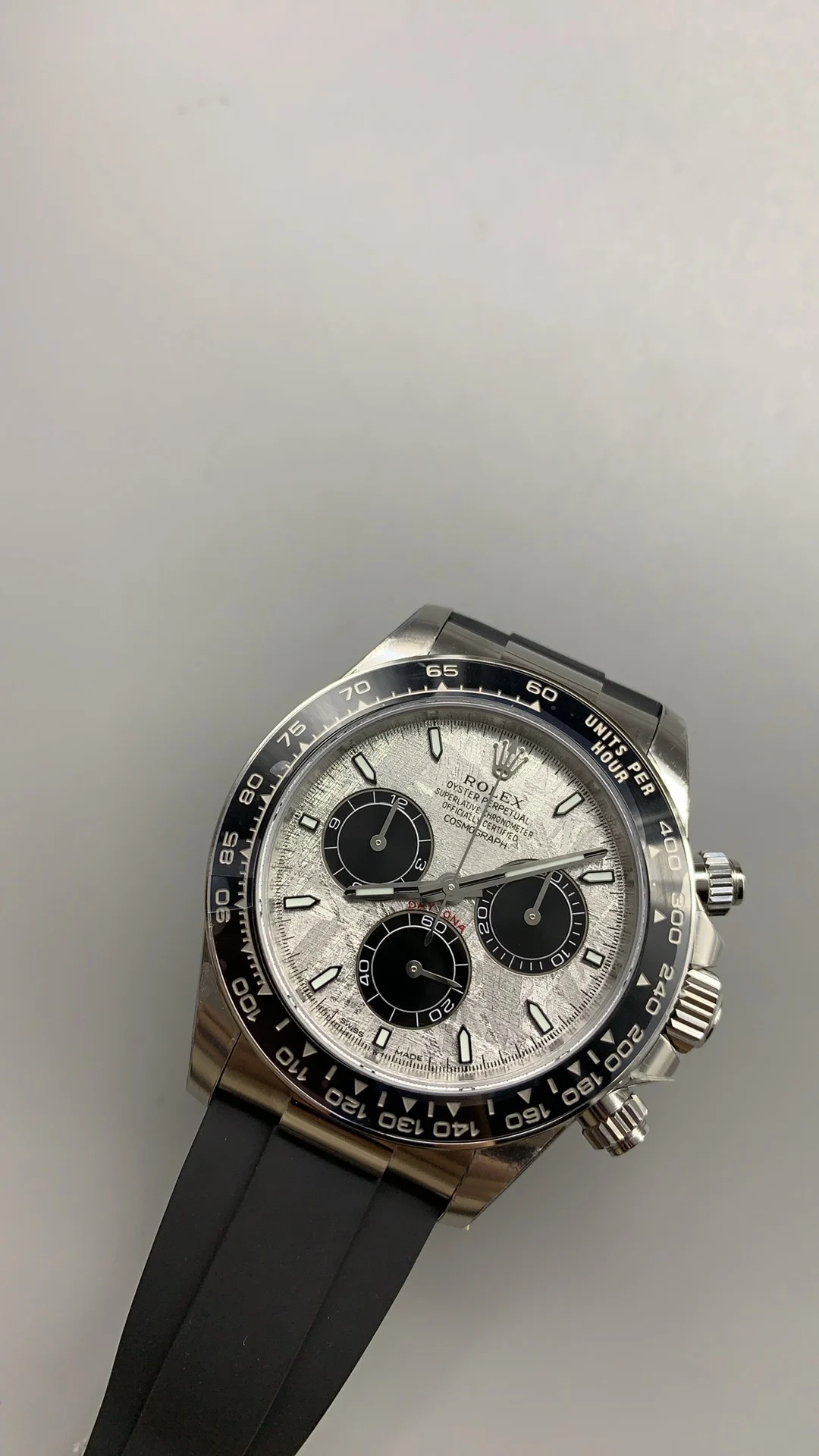 Rolex Daytona Meteorite Grey Dial — photographed off the sweep