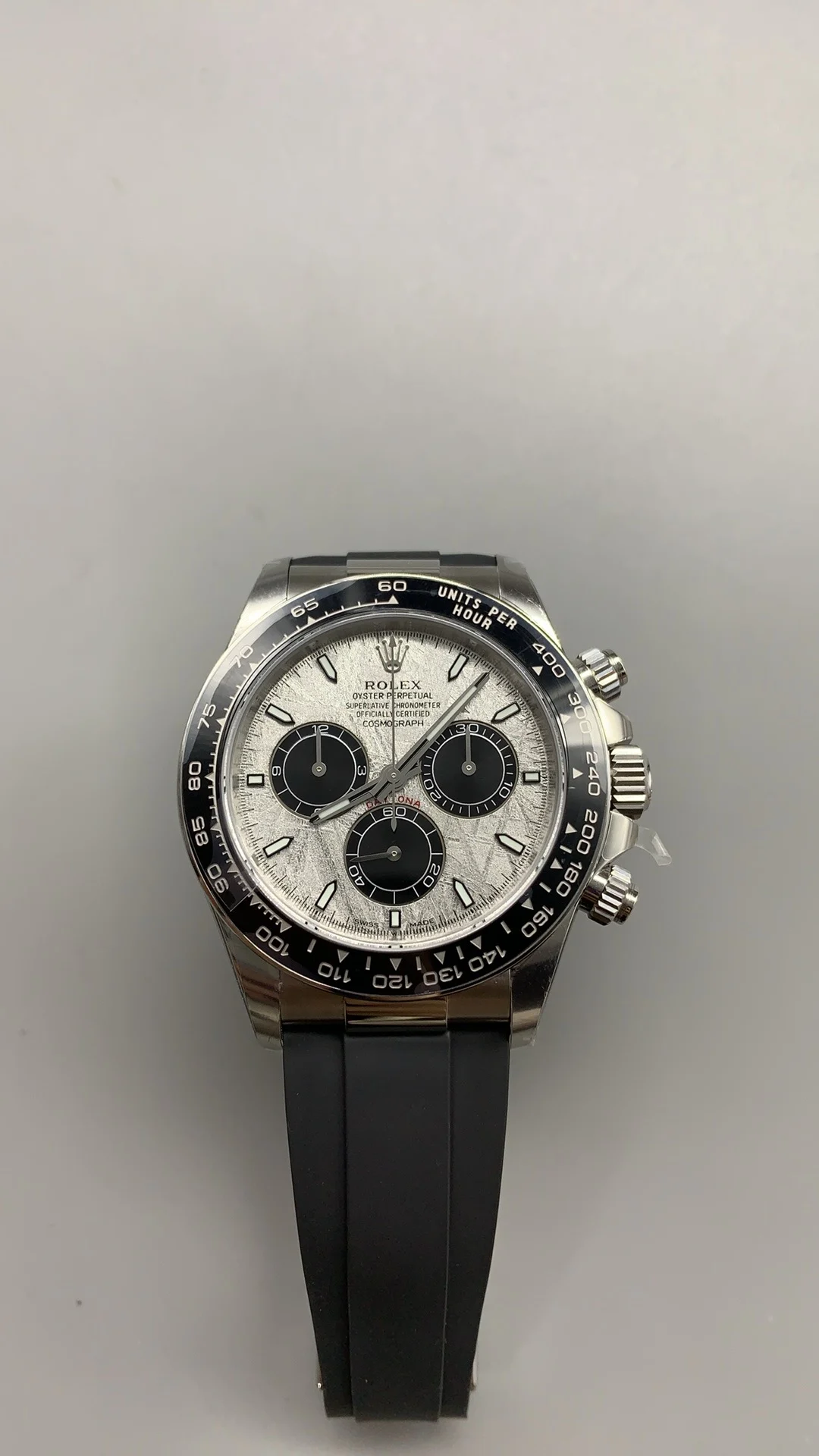 Rolex Daytona Meteorite Grey Dial — photographed off the sweep