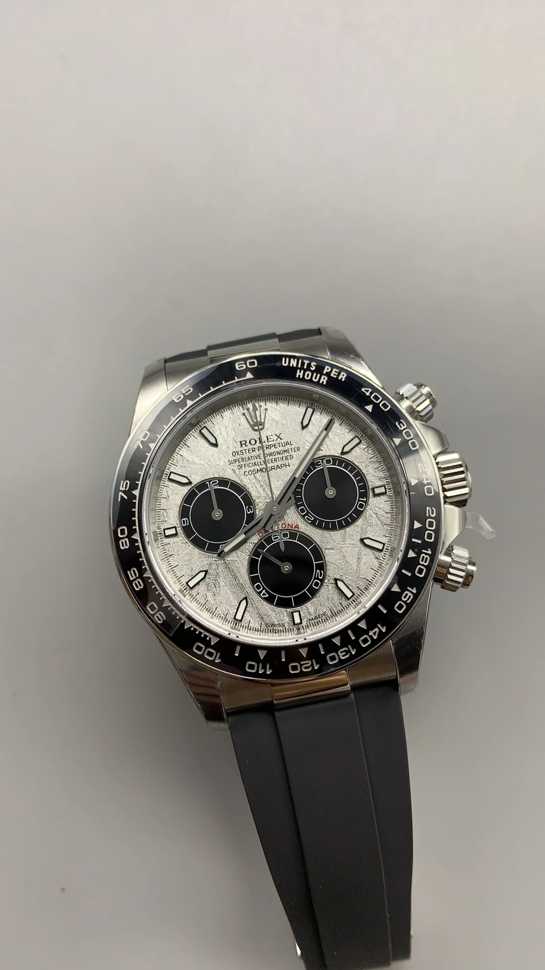 Rolex Daytona Meteorite Grey Dial — photographed off the sweep
