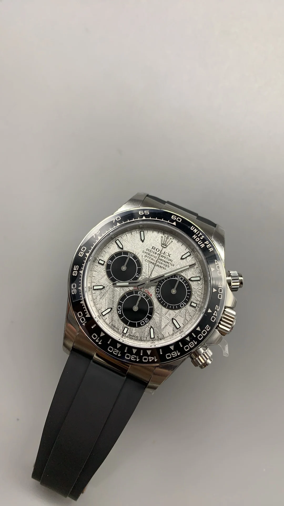 Rolex Daytona Meteorite Grey Dial — photographed off the sweep