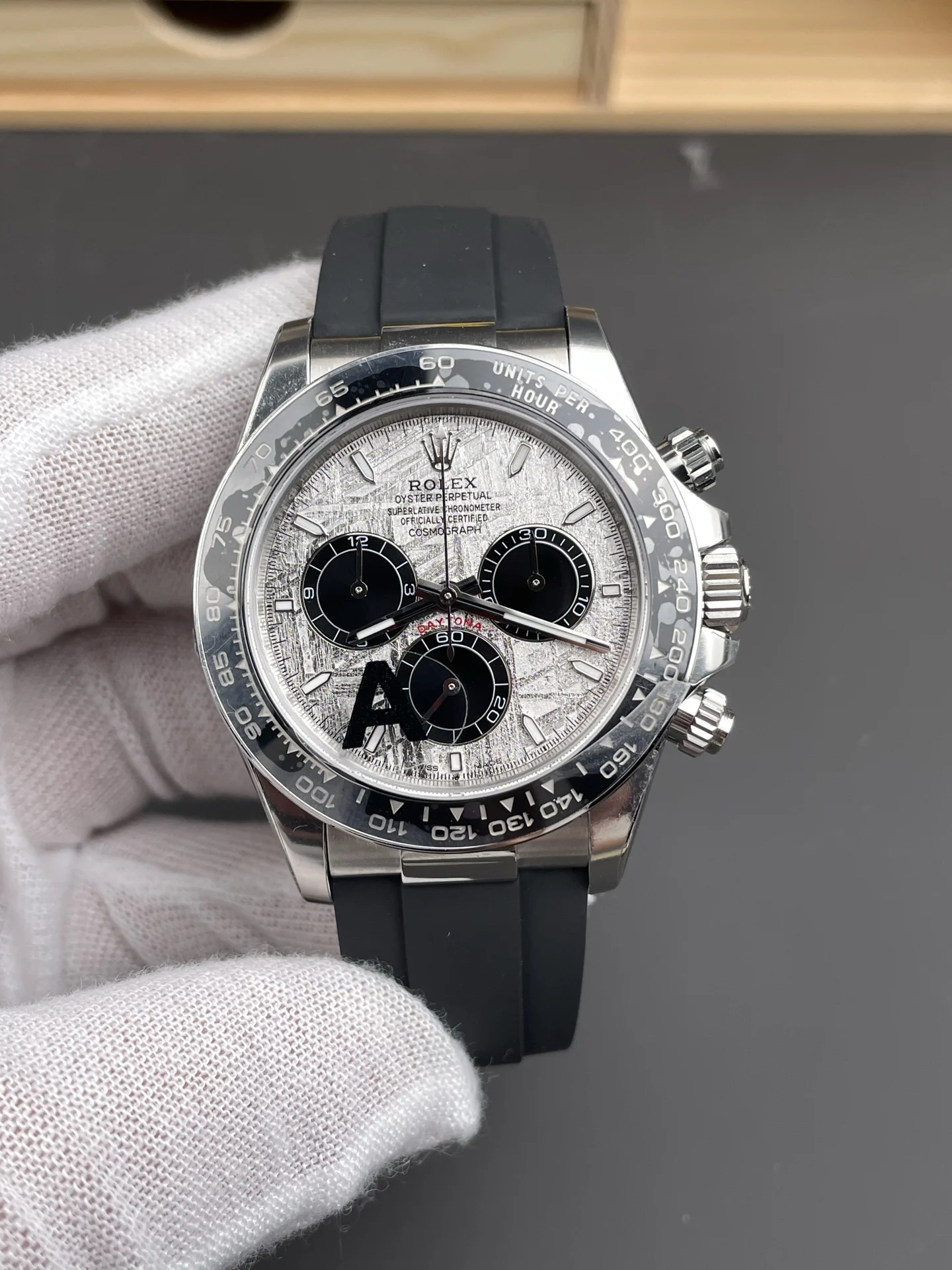 Rolex Daytona Meteorite Grey Dial 40mm — photographed off the sweep