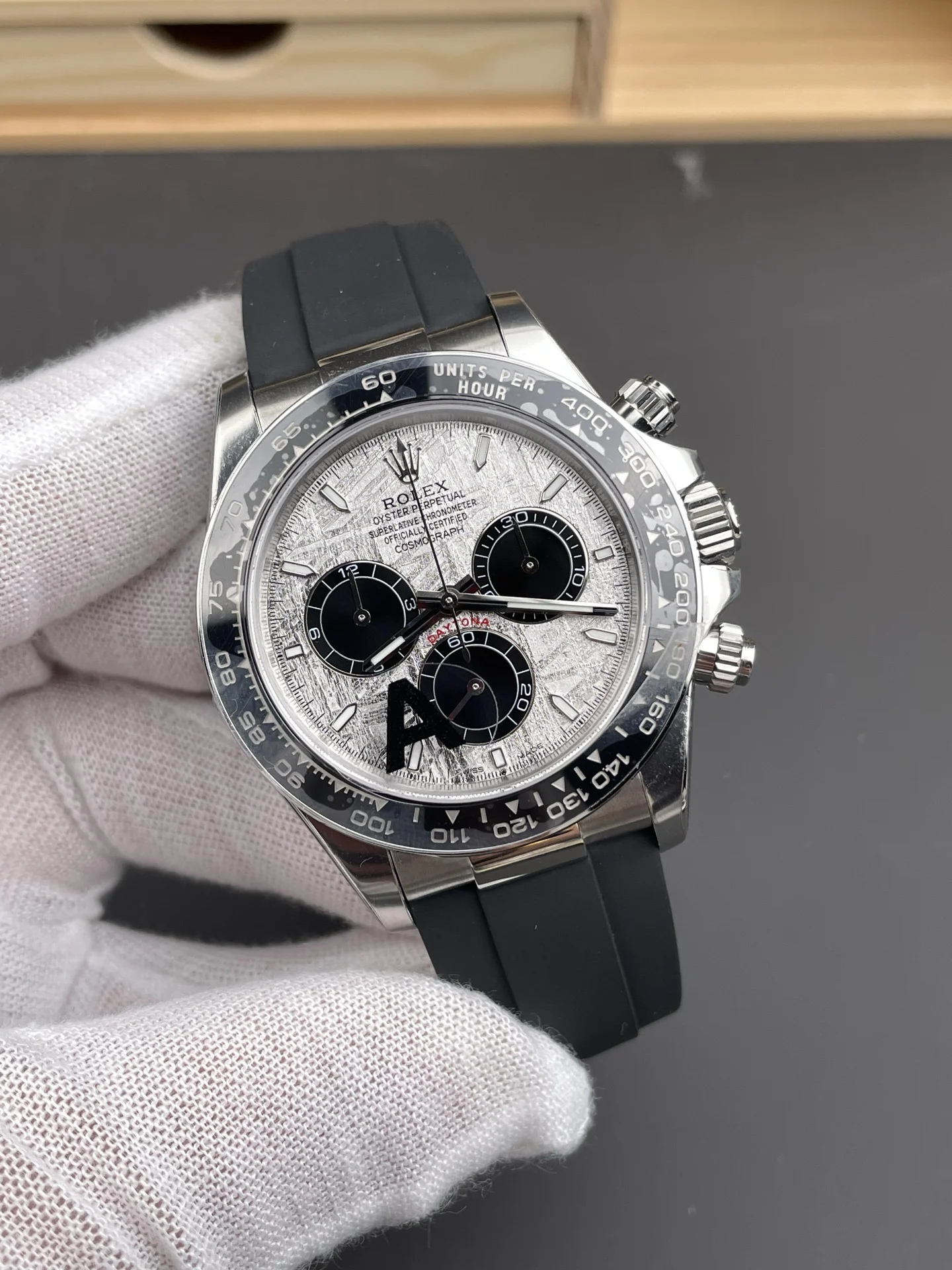 Rolex Daytona Meteorite Grey Dial 40mm — photographed off the sweep