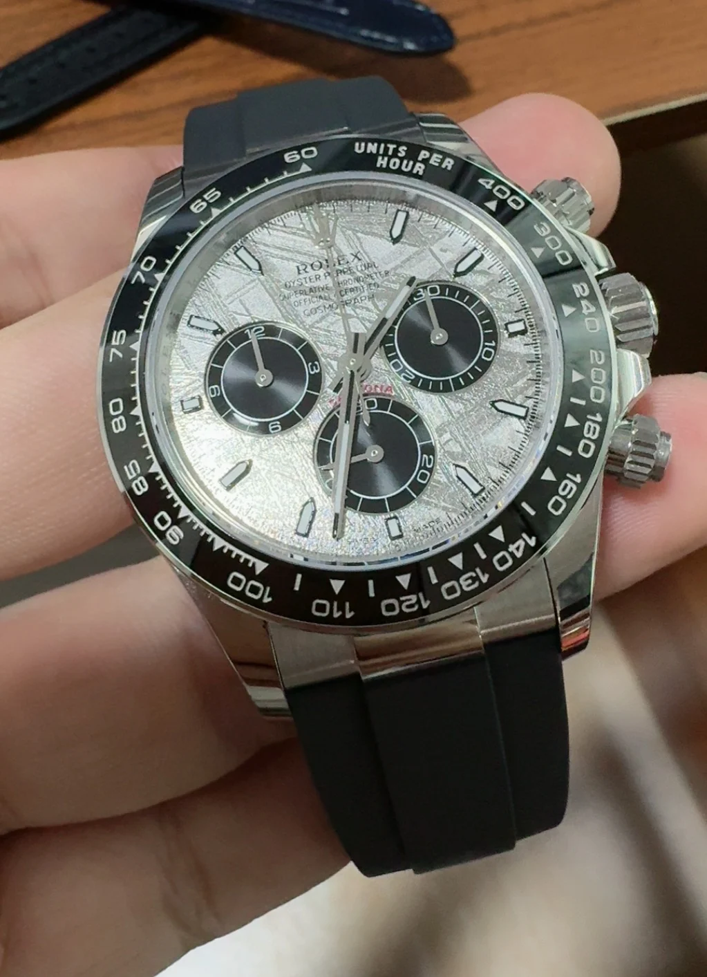 Rolex Daytona Meteorite Grey Dial — photographed off the sweep