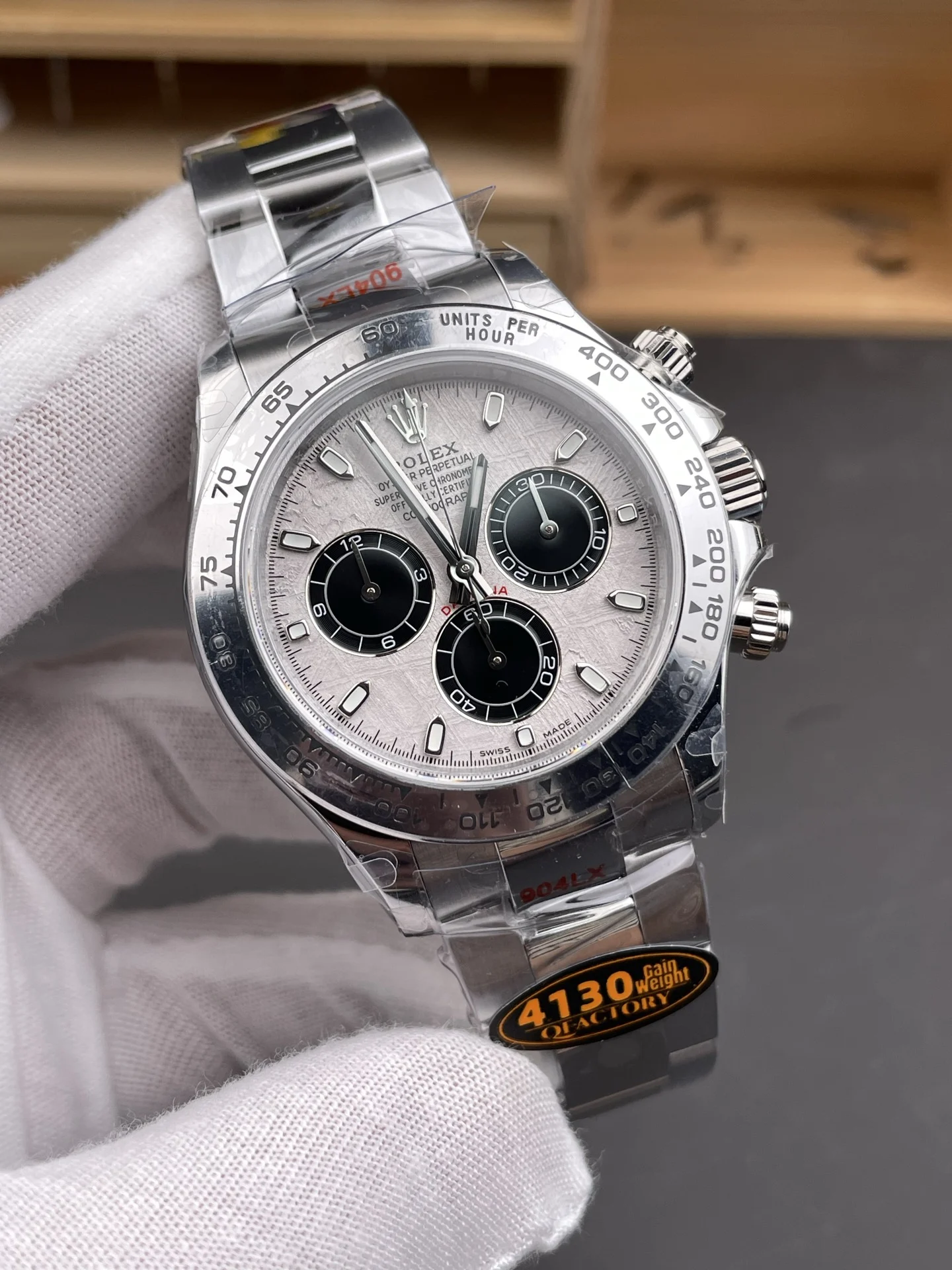 Rolex Daytona Meteorite Platinum — photographed off the sweep