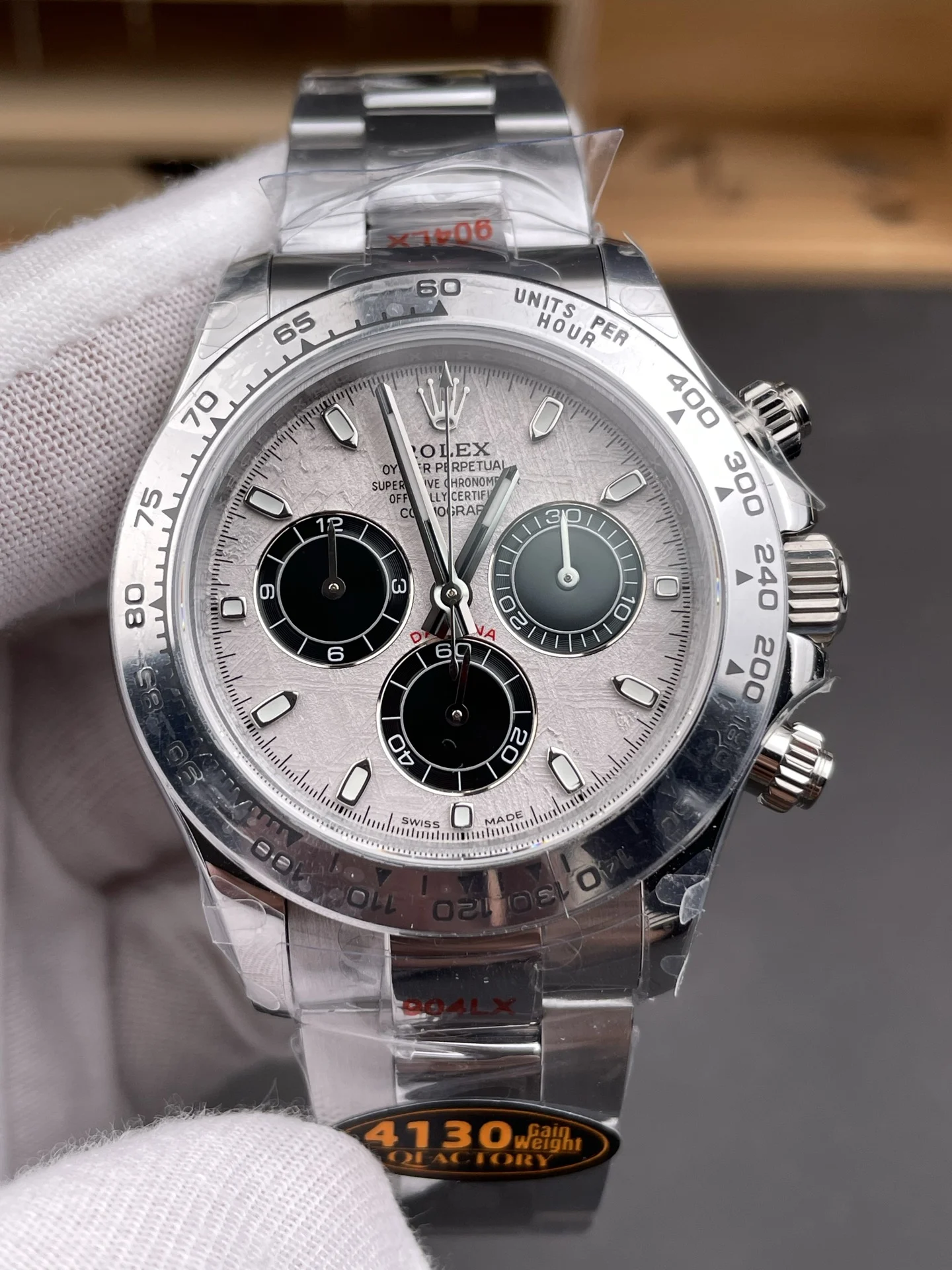 Rolex Daytona Meteorite Platinum — photographed off the sweep