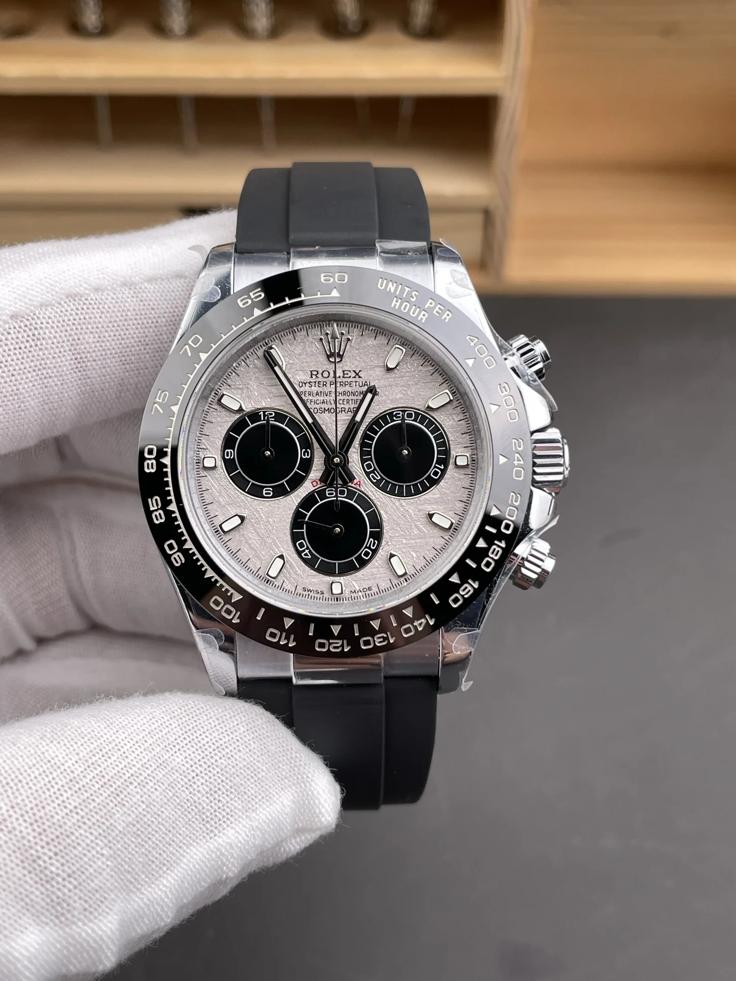 Rolex Daytona Meteorite White Dial — photographed off the sweep