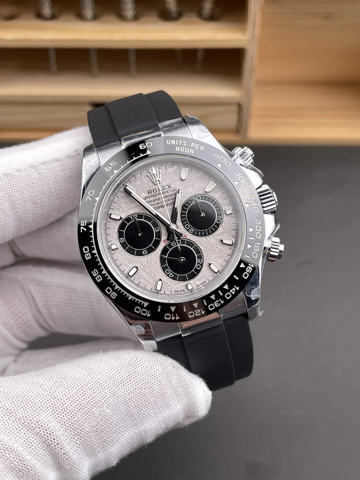 Rolex Daytona Meteorite White Dial — photographed off the sweep
