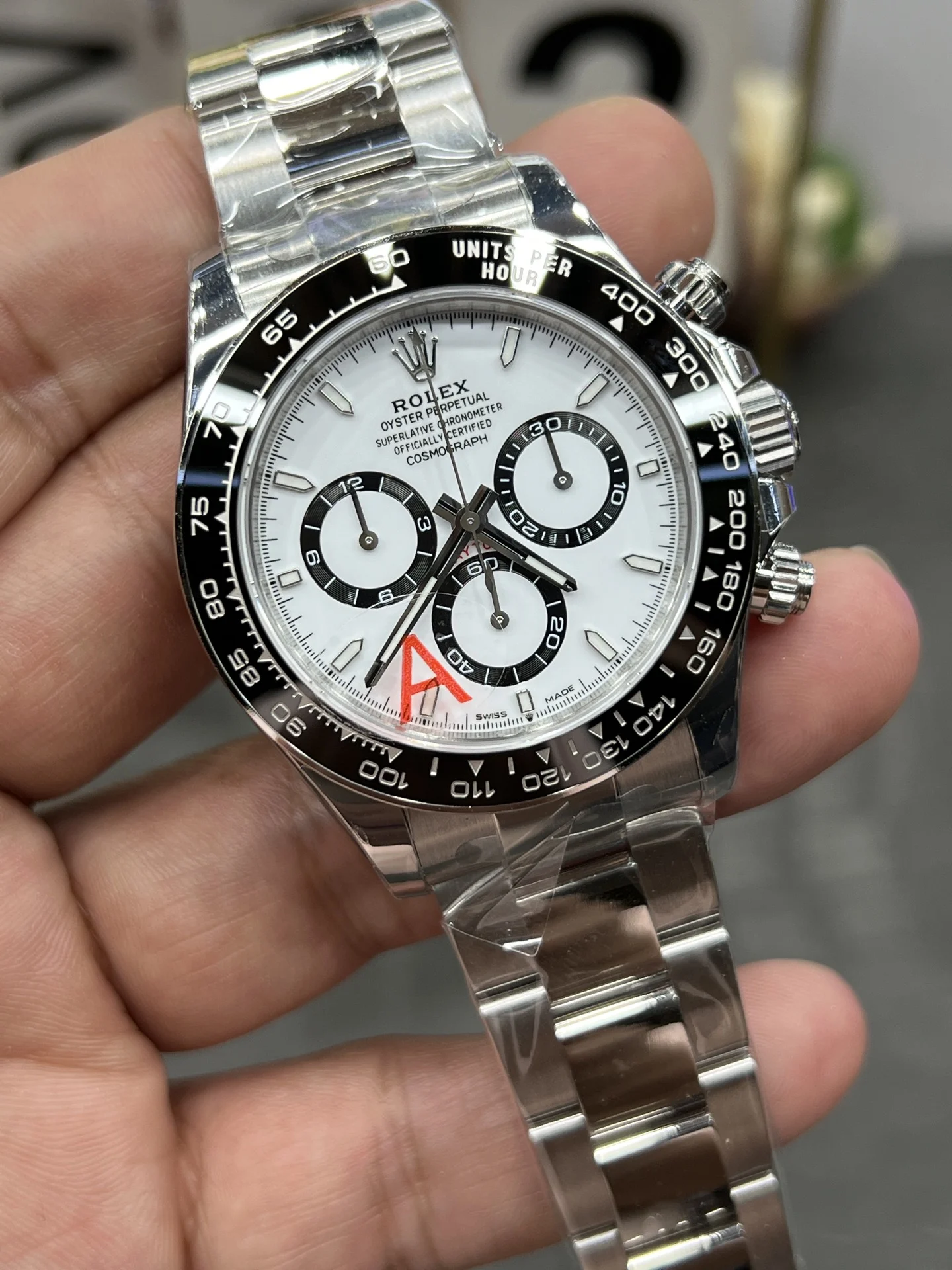 Rolex Daytona Panda 40mm — photographed off the sweep