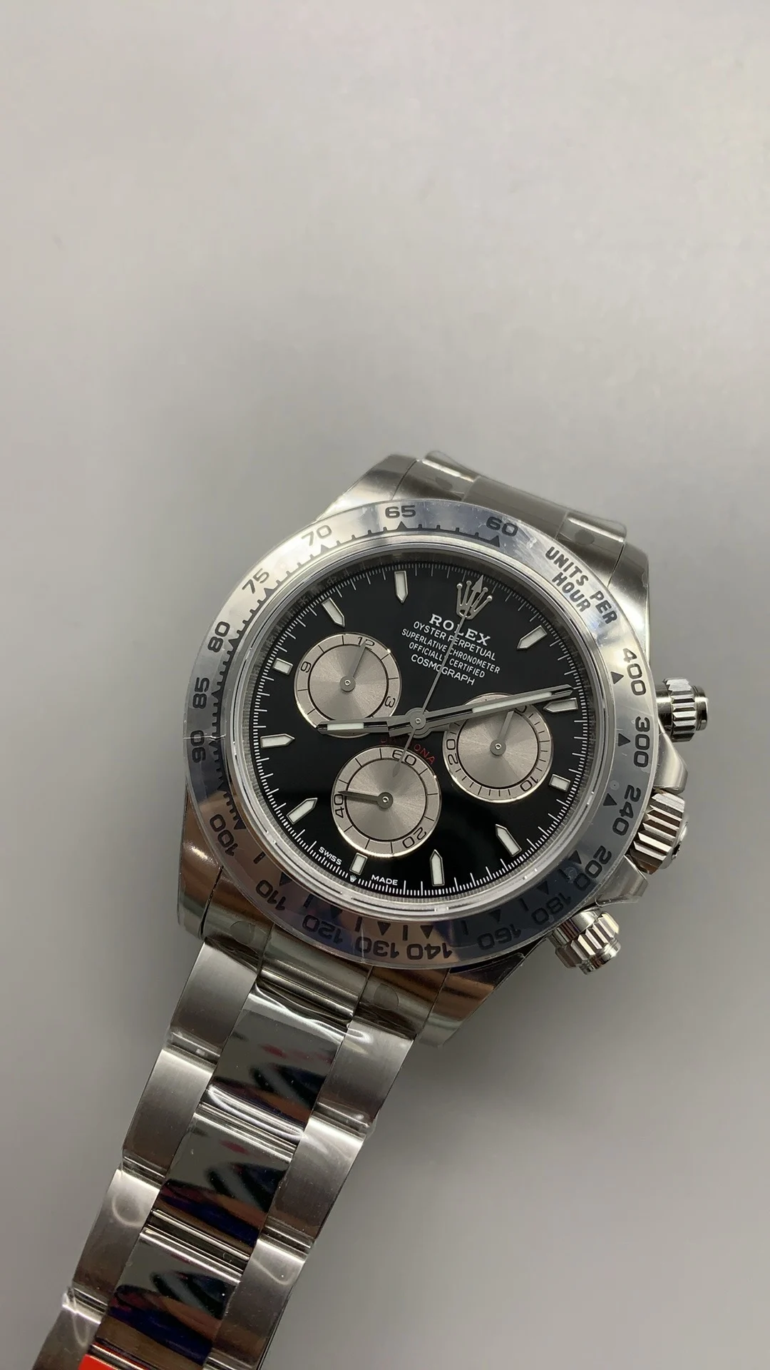 Rolex Daytona Platinum Black Dial — photographed off the sweep