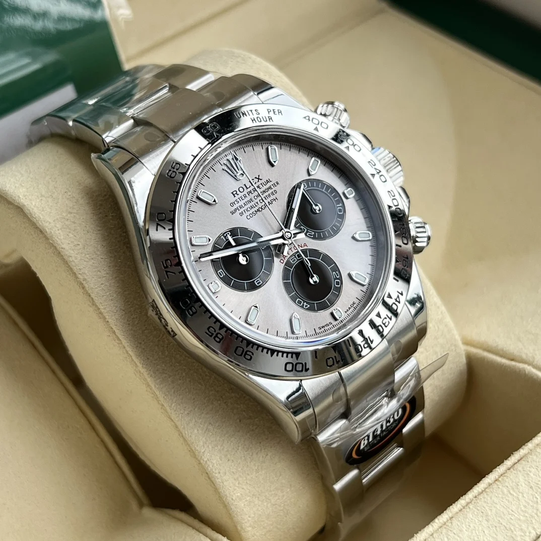 Rolex Daytona Platinum Grey Dial 40mm — photographed off the sweep