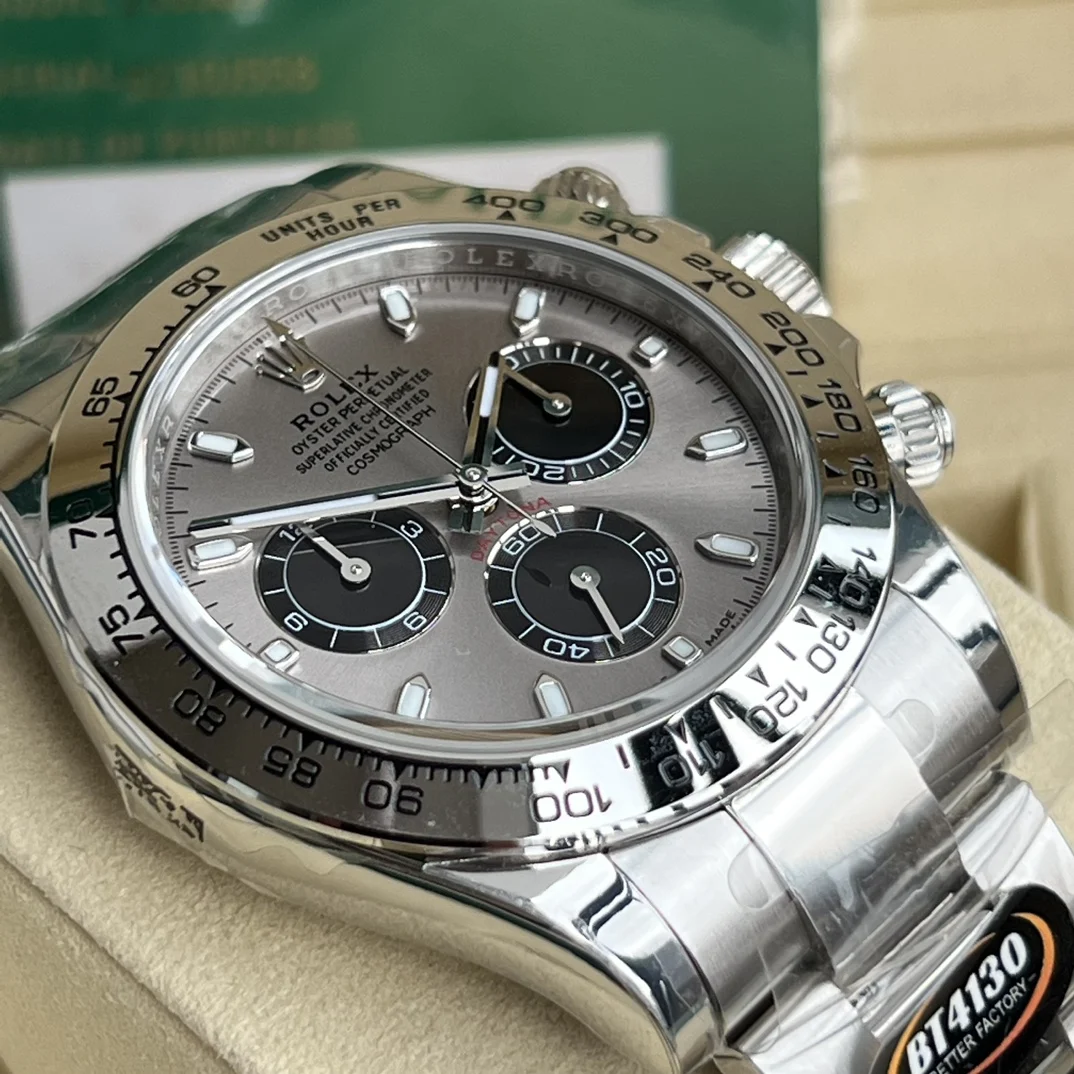 Rolex Daytona Platinum Grey Dial 40mm — photographed off the sweep