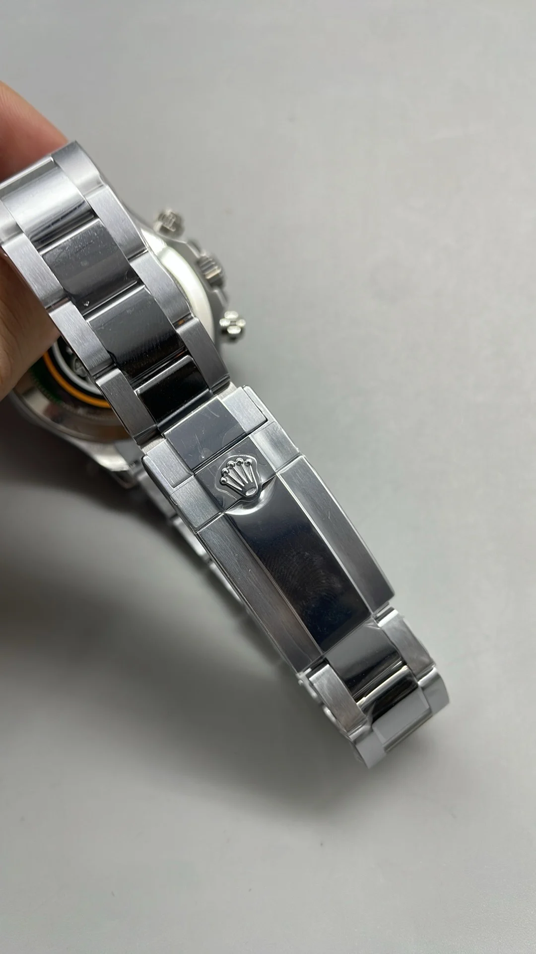 Rolex Daytona Platinum Grey Dial — photographed off the sweep