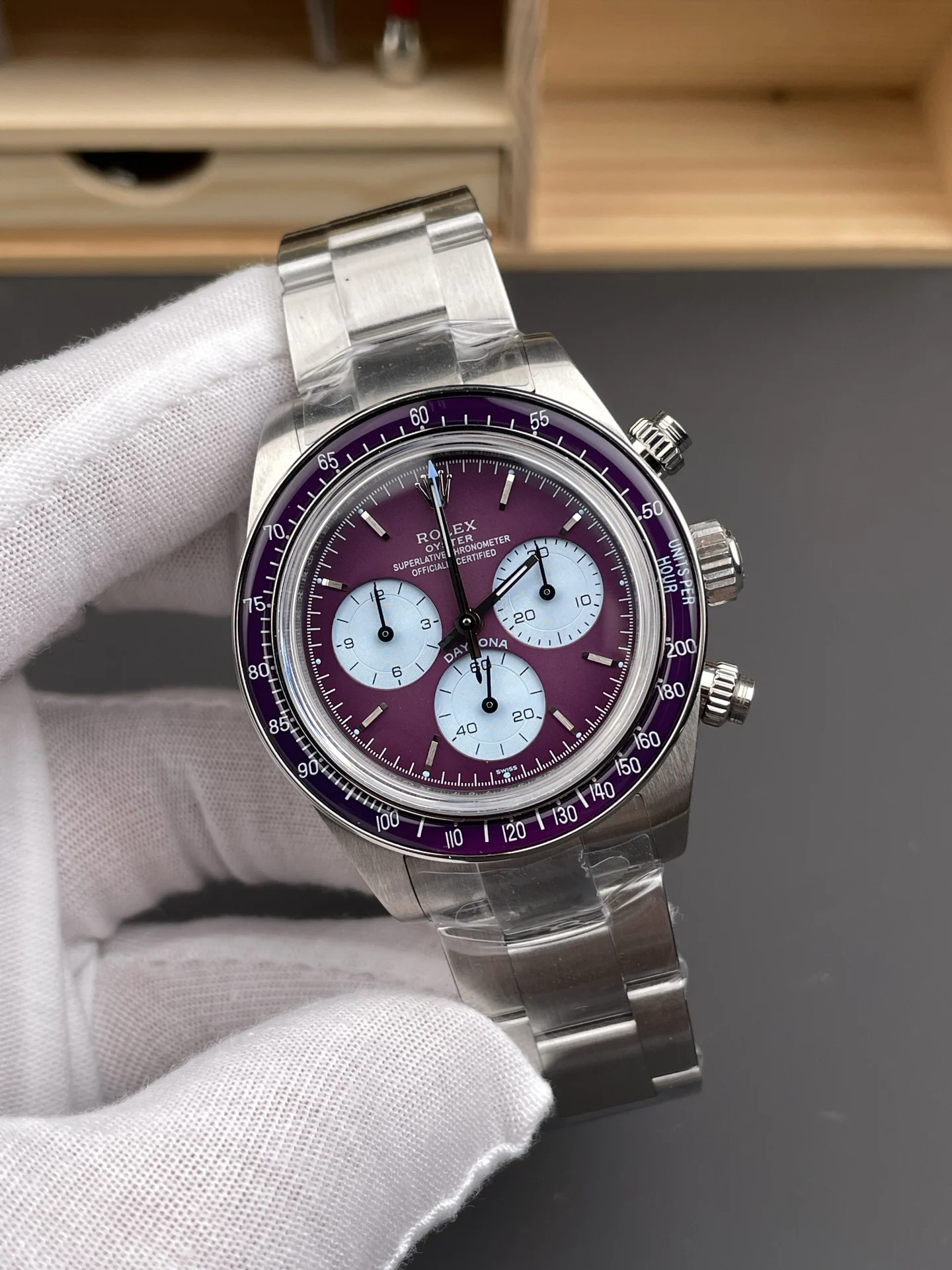 Rolex Daytona Purple Dial 40mm — photographed off the sweep