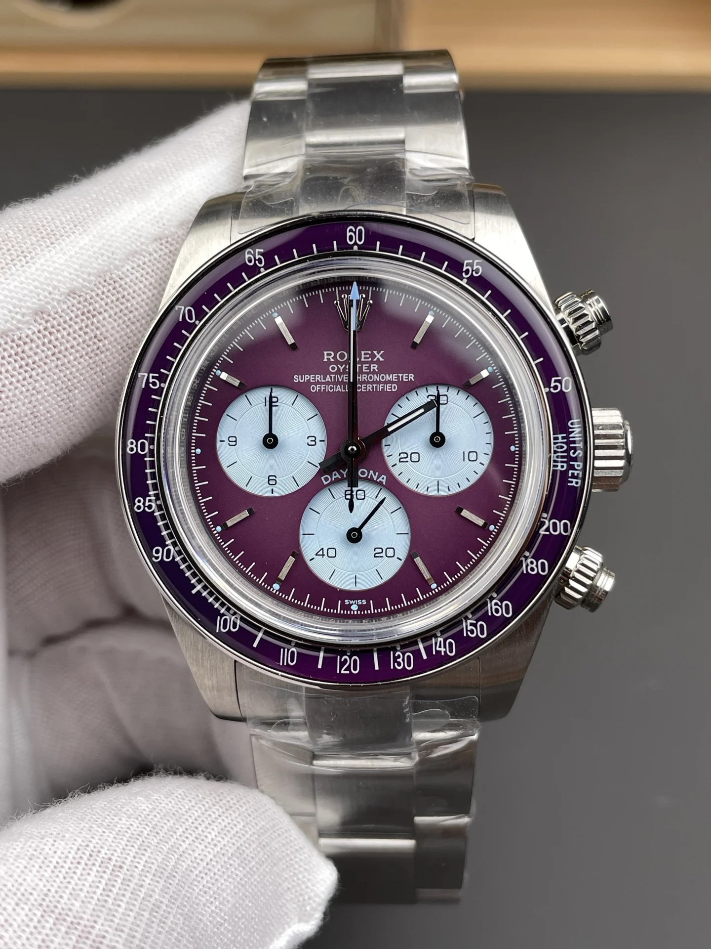 Rolex Daytona Purple Dial 40mm — photographed off the sweep