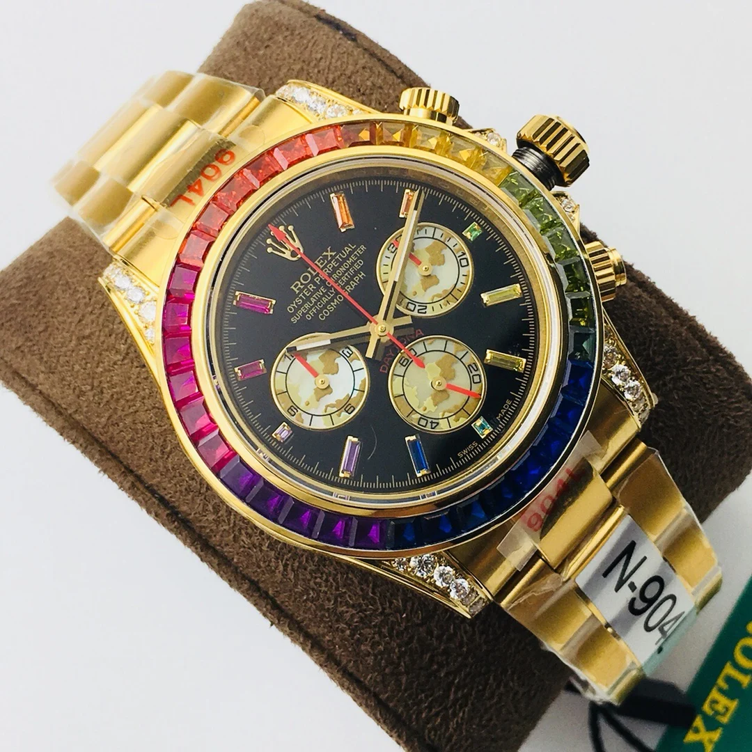 Rolex Daytona Rainbow Steel Green Dial Diamond-Set — photographed off the sweep