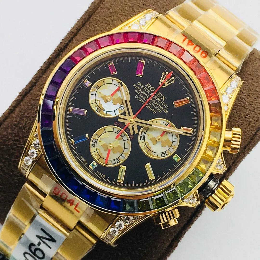 Rolex Daytona Rainbow Steel Green Dial Diamond-Set — photographed off the sweep