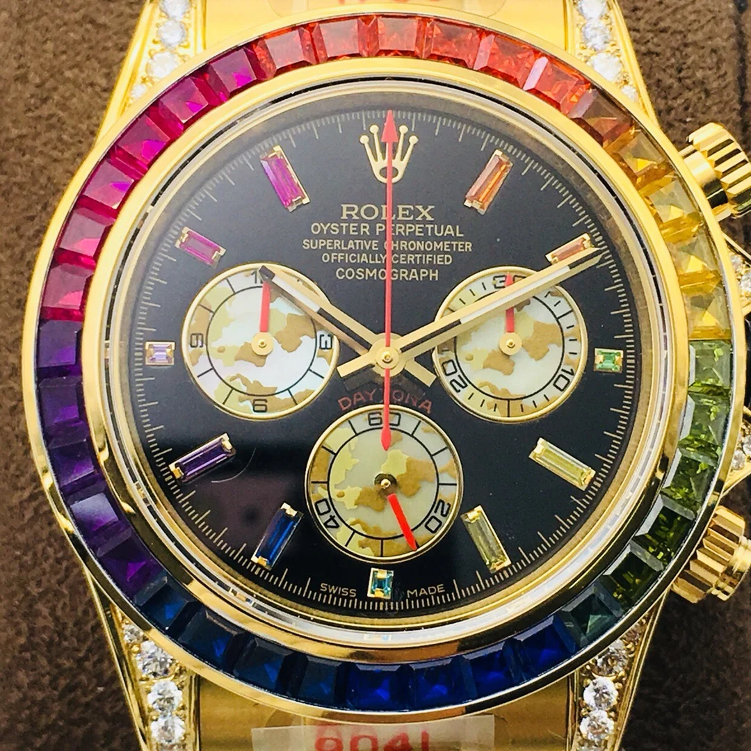 Rolex Daytona Rainbow Steel Green Dial Diamond-Set — photographed off the sweep
