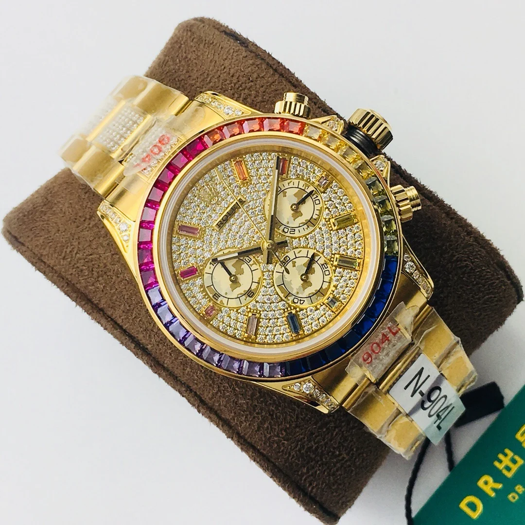 Rolex Daytona Rainbow Steel Green Dial Diamond-Set — photographed off the sweep