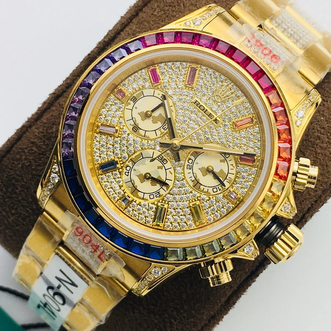 Rolex Daytona Rainbow Steel Green Dial Diamond-Set — photographed off the sweep
