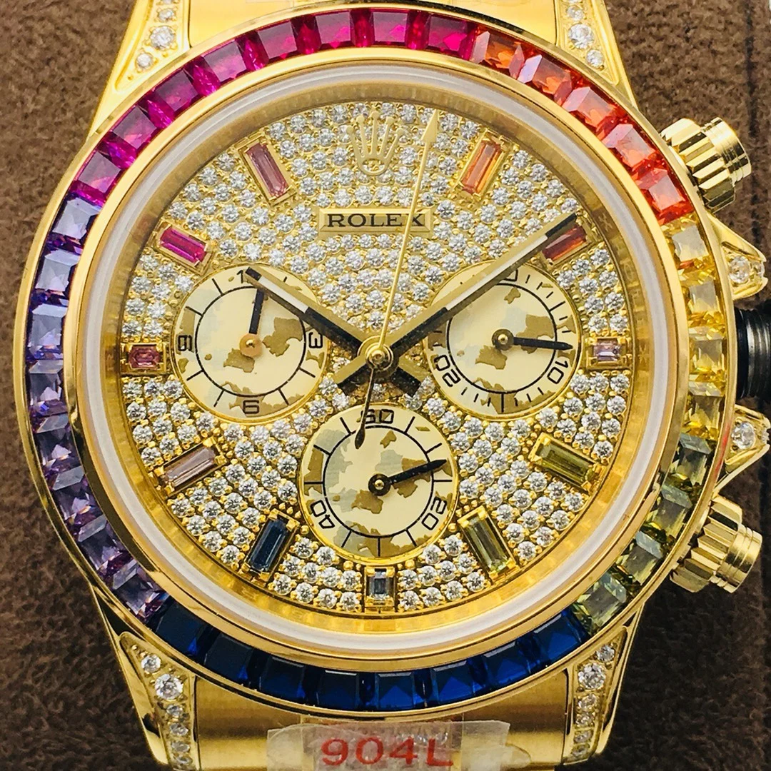 Rolex Daytona Rainbow Steel Green Dial Diamond-Set — photographed off the sweep