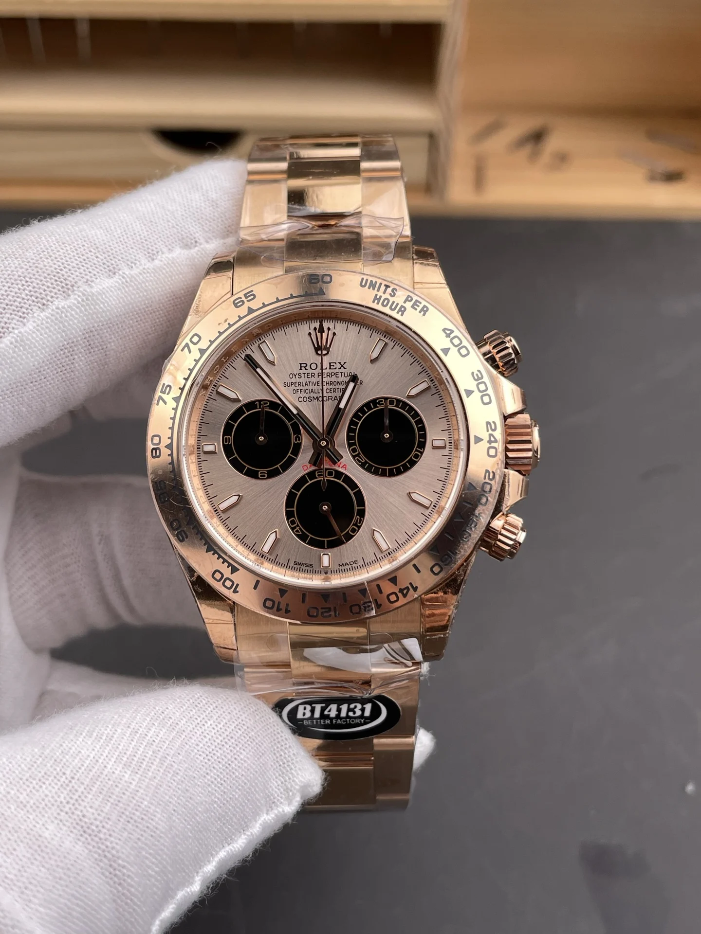 Rolex Daytona Rose Gold 40mm — photographed off the sweep