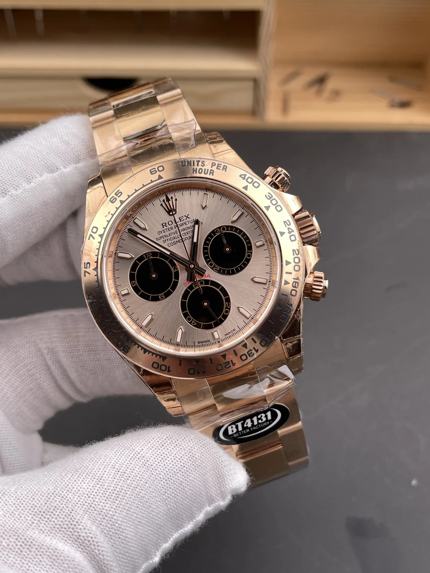 Rolex Daytona Rose Gold 40mm — photographed off the sweep