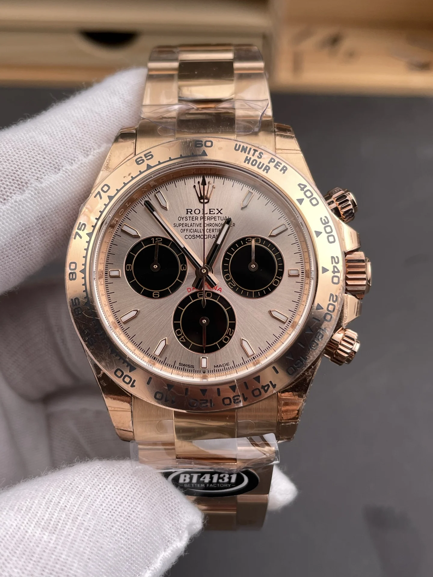Rolex Daytona Rose Gold 40mm — photographed off the sweep