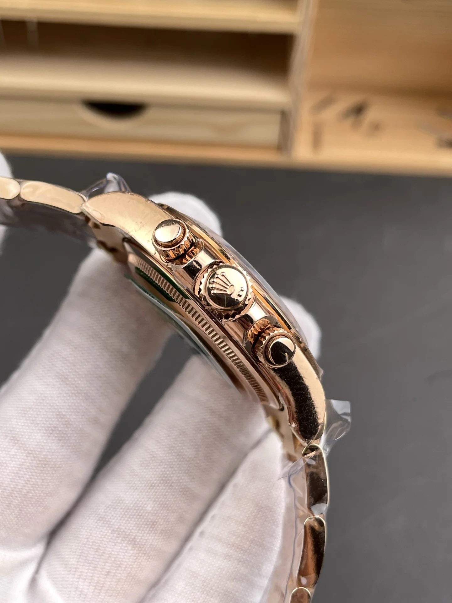 Rolex Daytona Rose Gold 40mm — photographed off the sweep