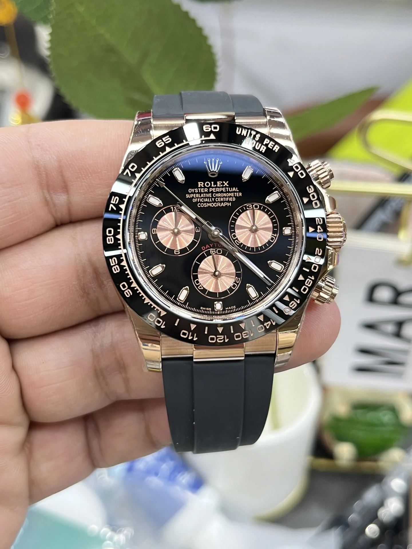 Rolex Daytona Rose Gold 40mm — photographed off the sweep