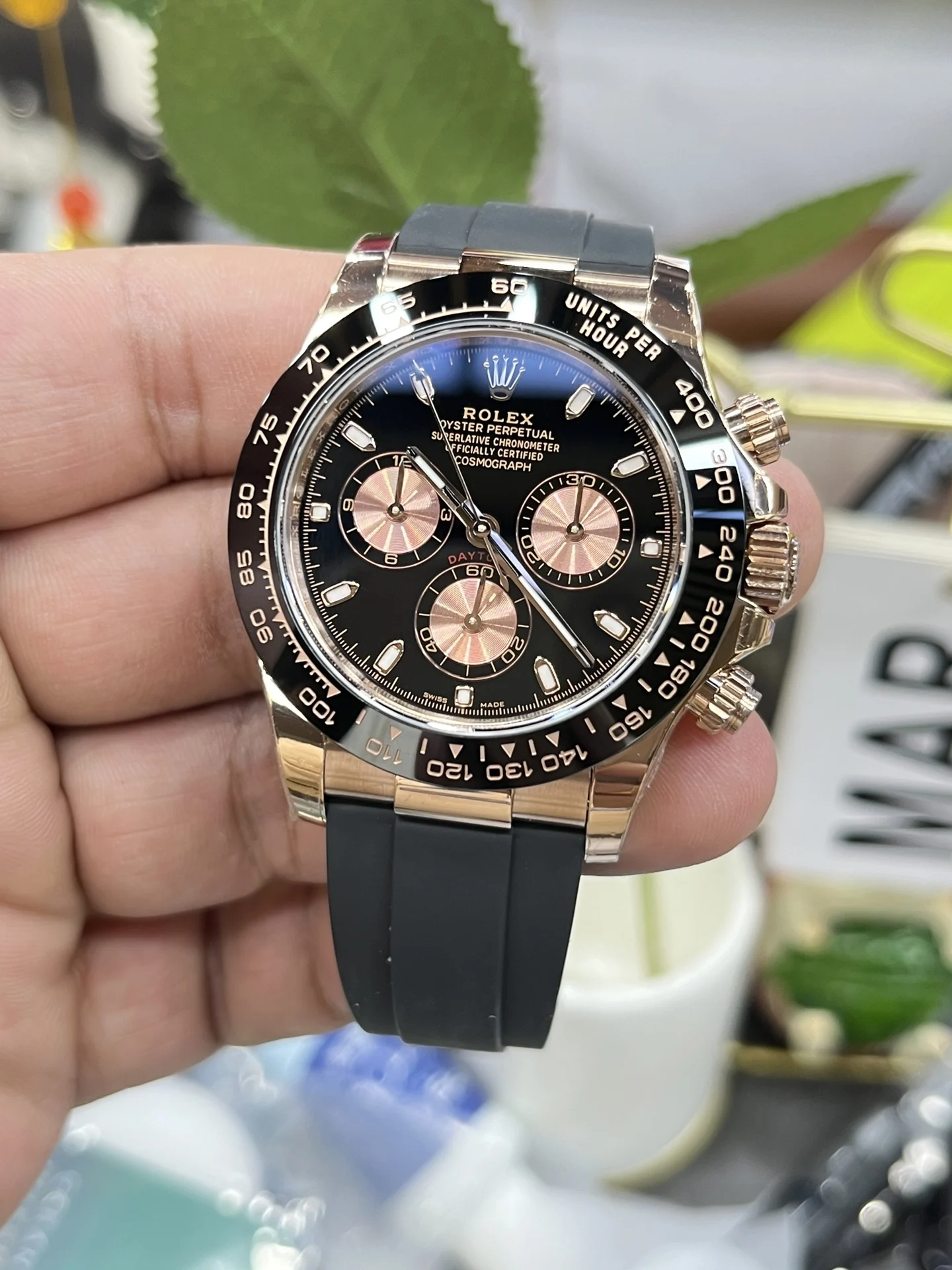 Rolex Daytona Rose Gold 40mm — photographed off the sweep
