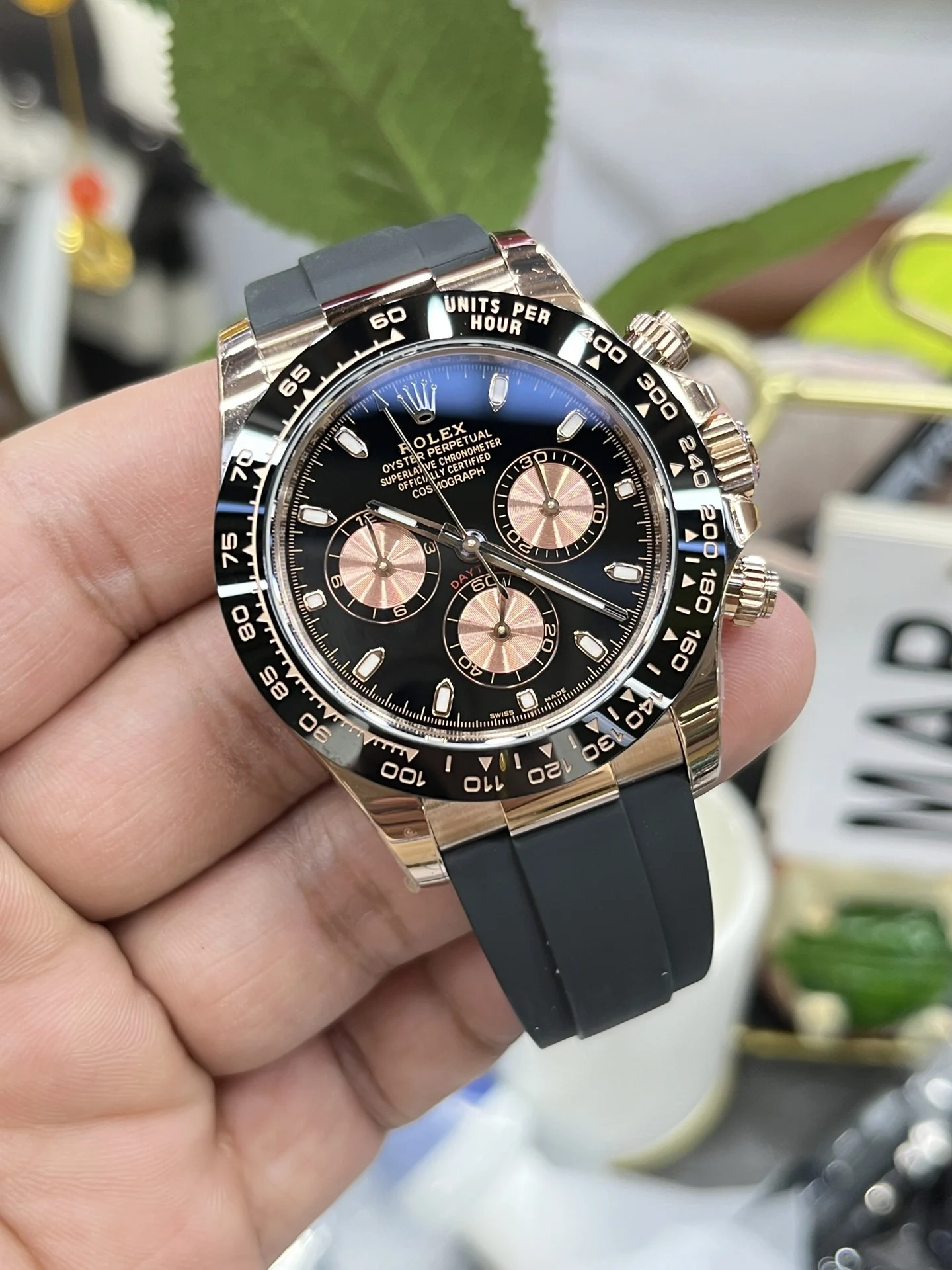 Rolex Daytona Rose Gold 40mm — photographed off the sweep