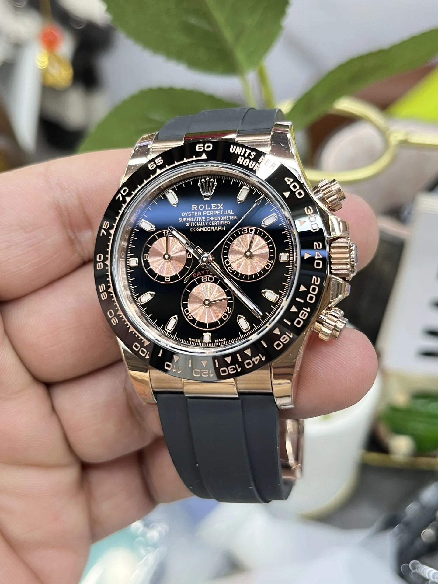 Rolex Daytona Rose Gold 40mm — photographed off the sweep