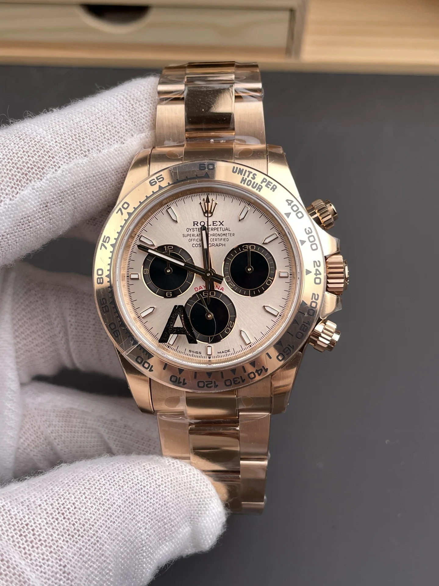 Rolex Daytona Rose Gold 40mm — photographed off the sweep