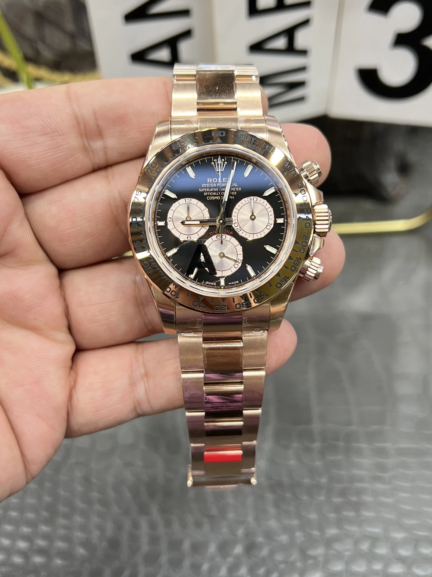 Rolex Daytona Rose Gold 40mm — photographed off the sweep