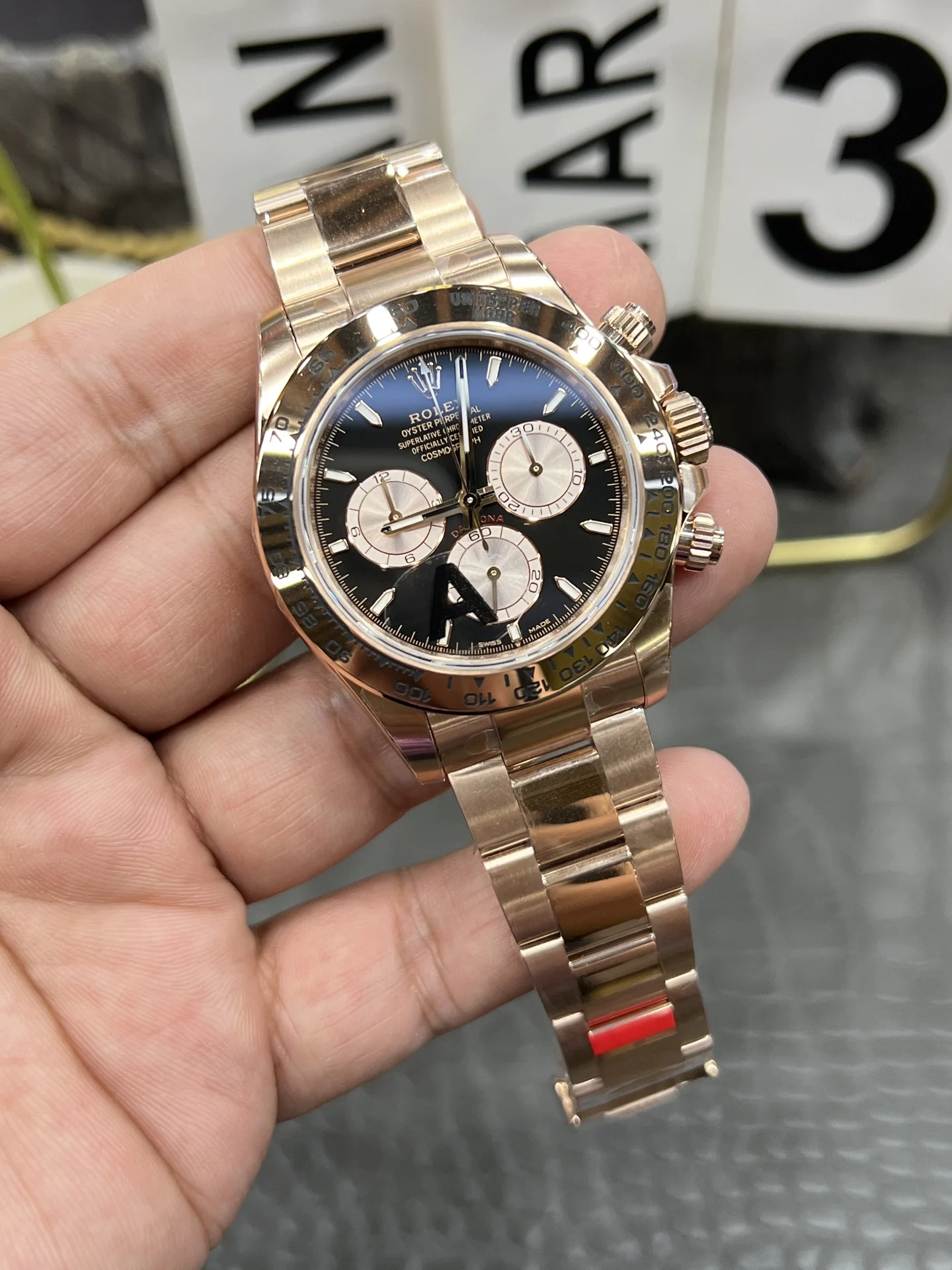 Rolex Daytona Rose Gold 40mm — photographed off the sweep