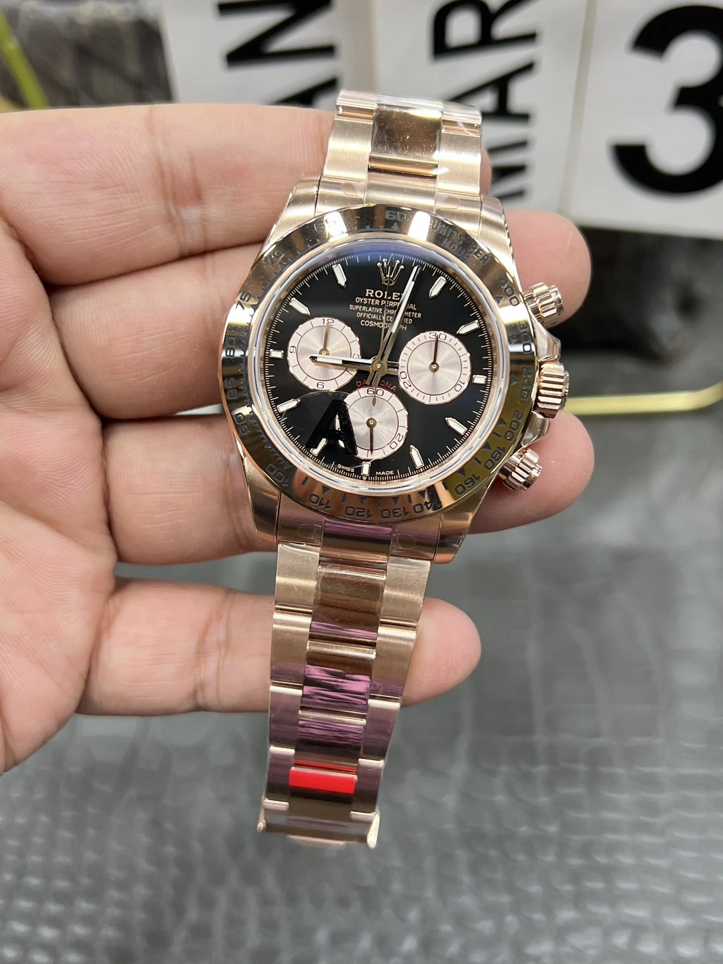 Rolex Daytona Rose Gold 40mm — photographed off the sweep