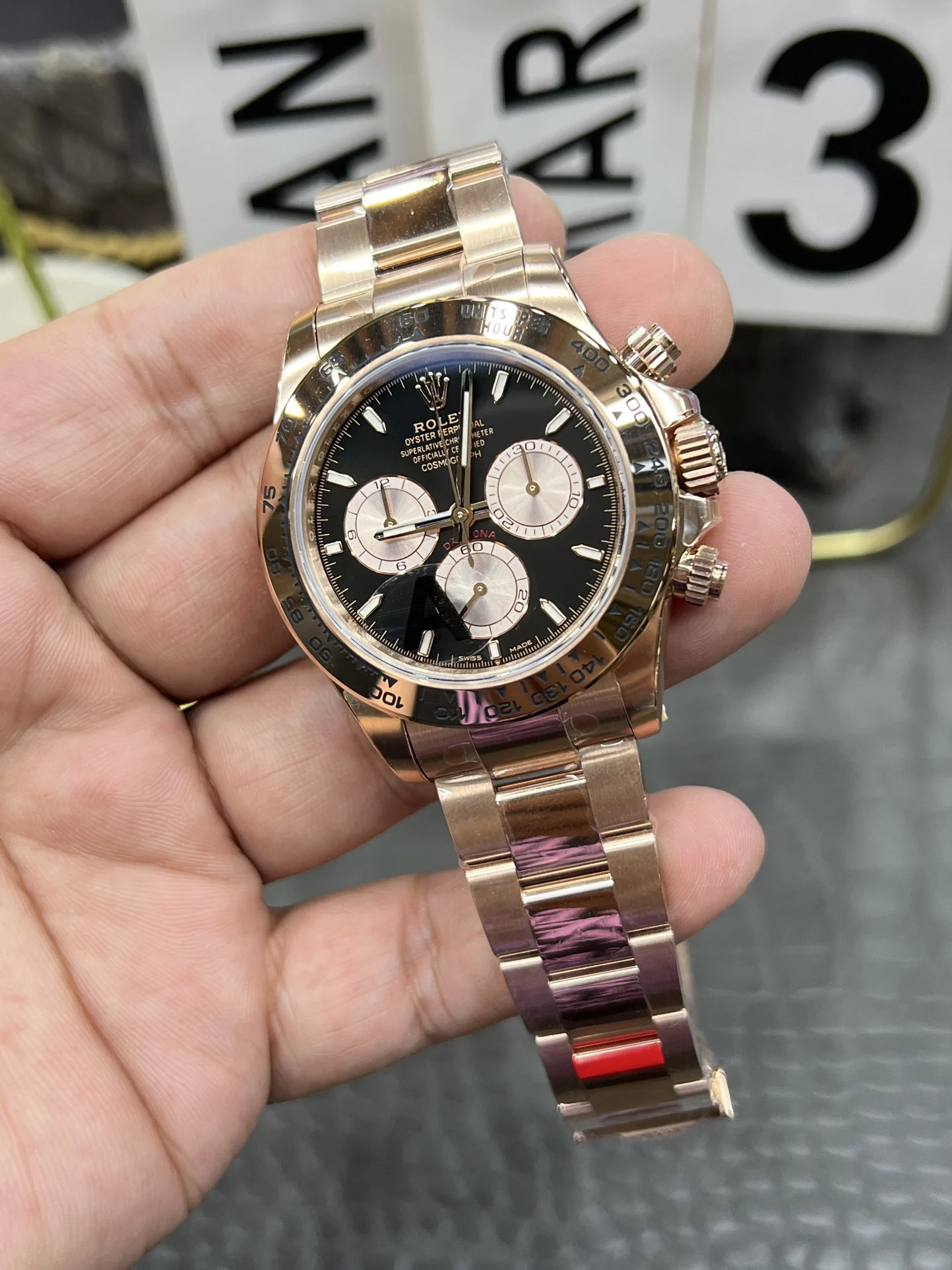 Rolex Daytona Rose Gold 40mm — photographed off the sweep