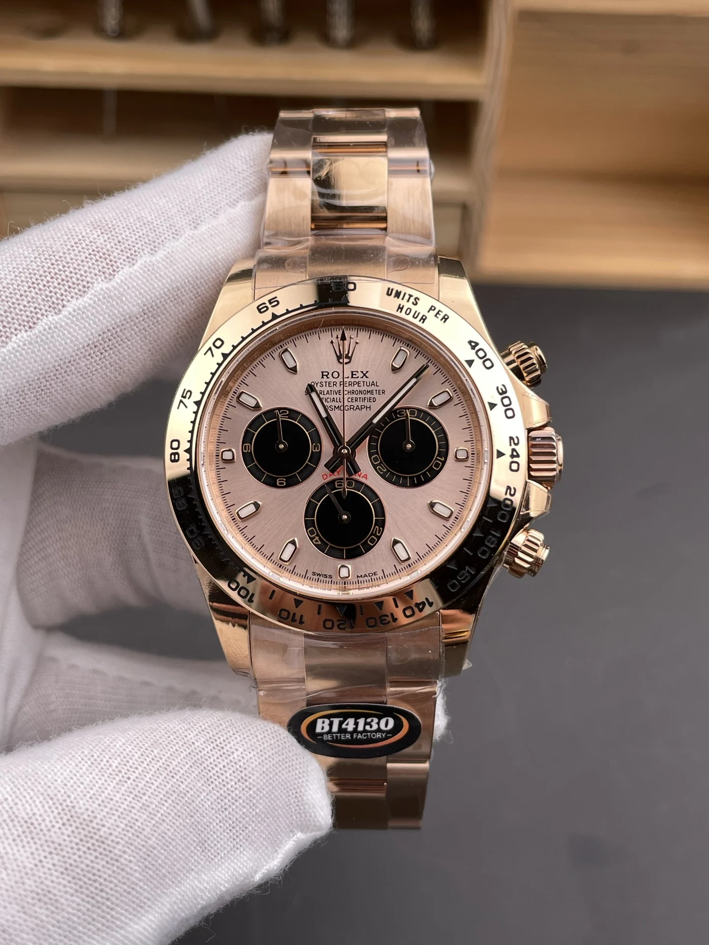 Rolex Daytona Rose Gold 40mm — photographed off the sweep