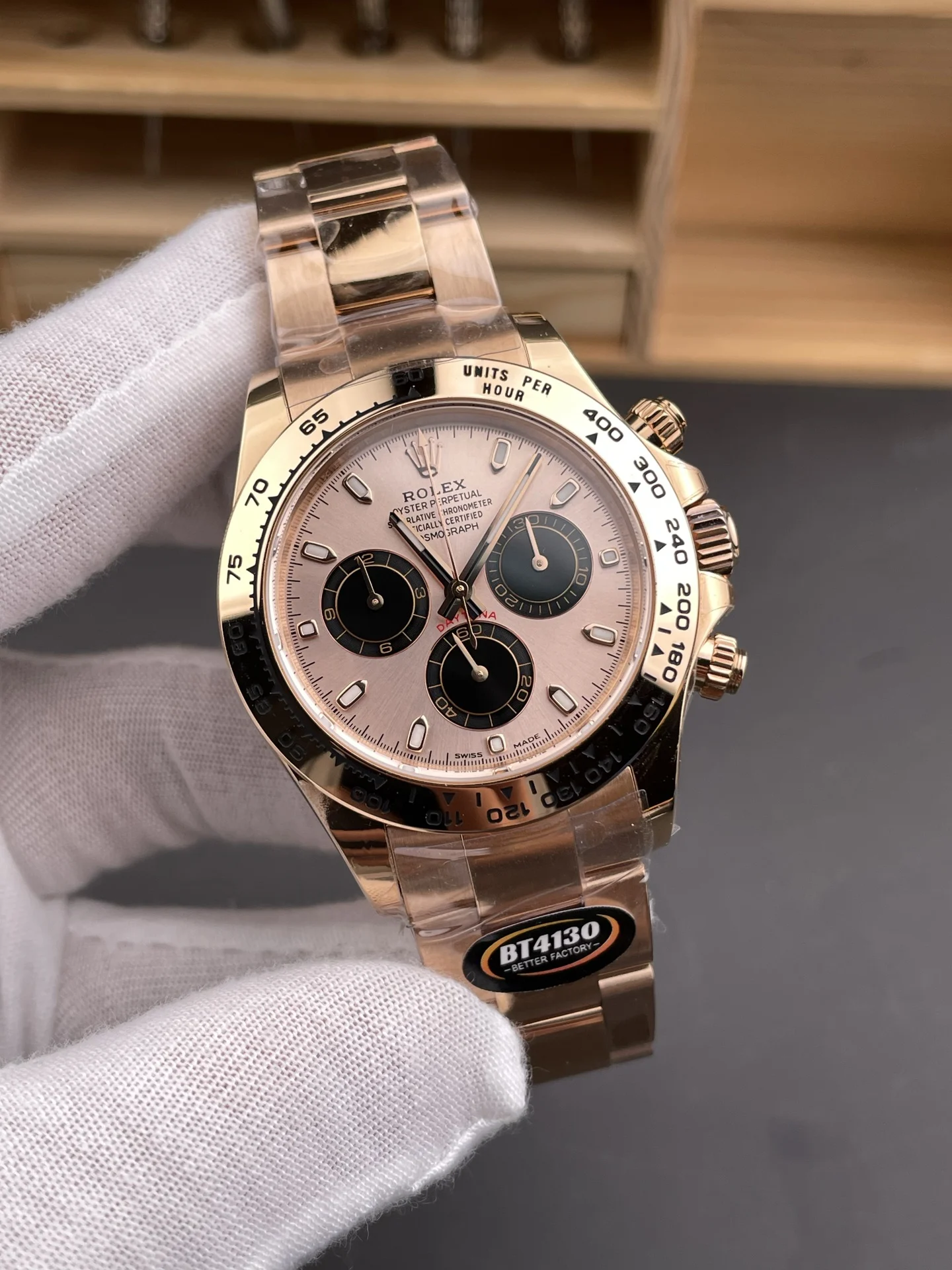 Rolex Daytona Rose Gold 40mm — photographed off the sweep