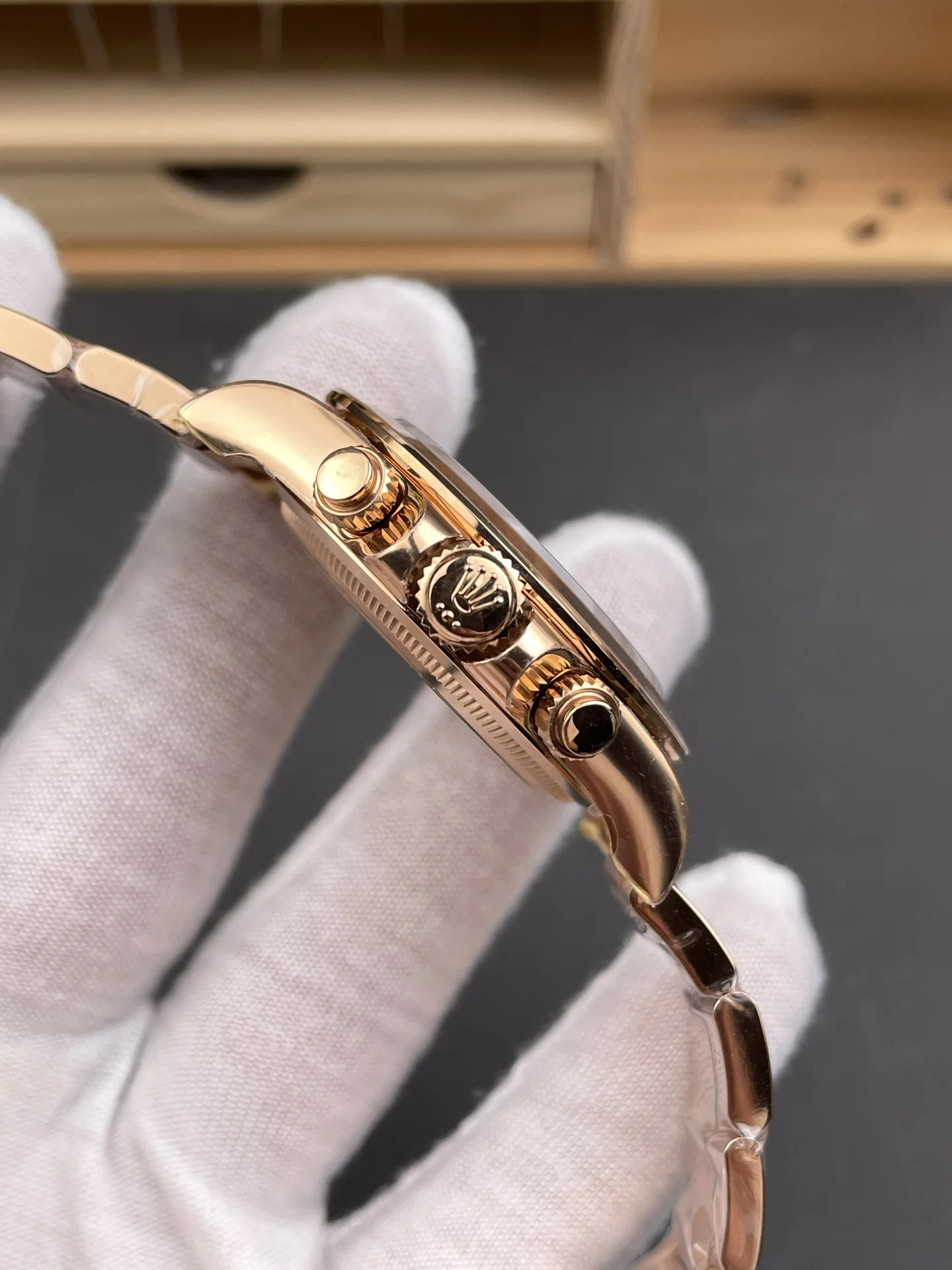 Rolex Daytona Rose Gold Black Dial Diamond-Set 40mm — photographed off the sweep