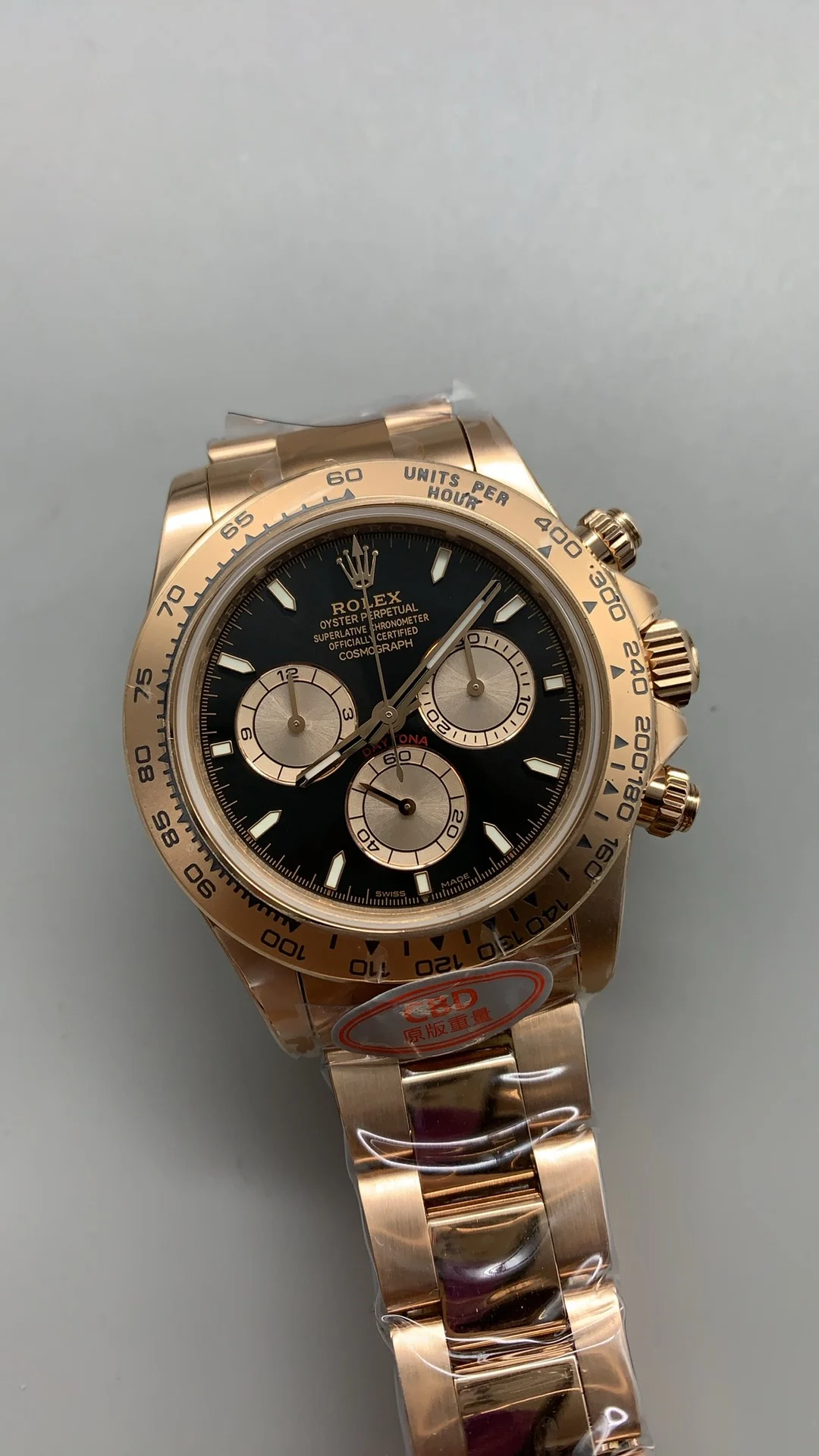 Rolex Daytona Rose Gold Black Dial β photographed off the sweep